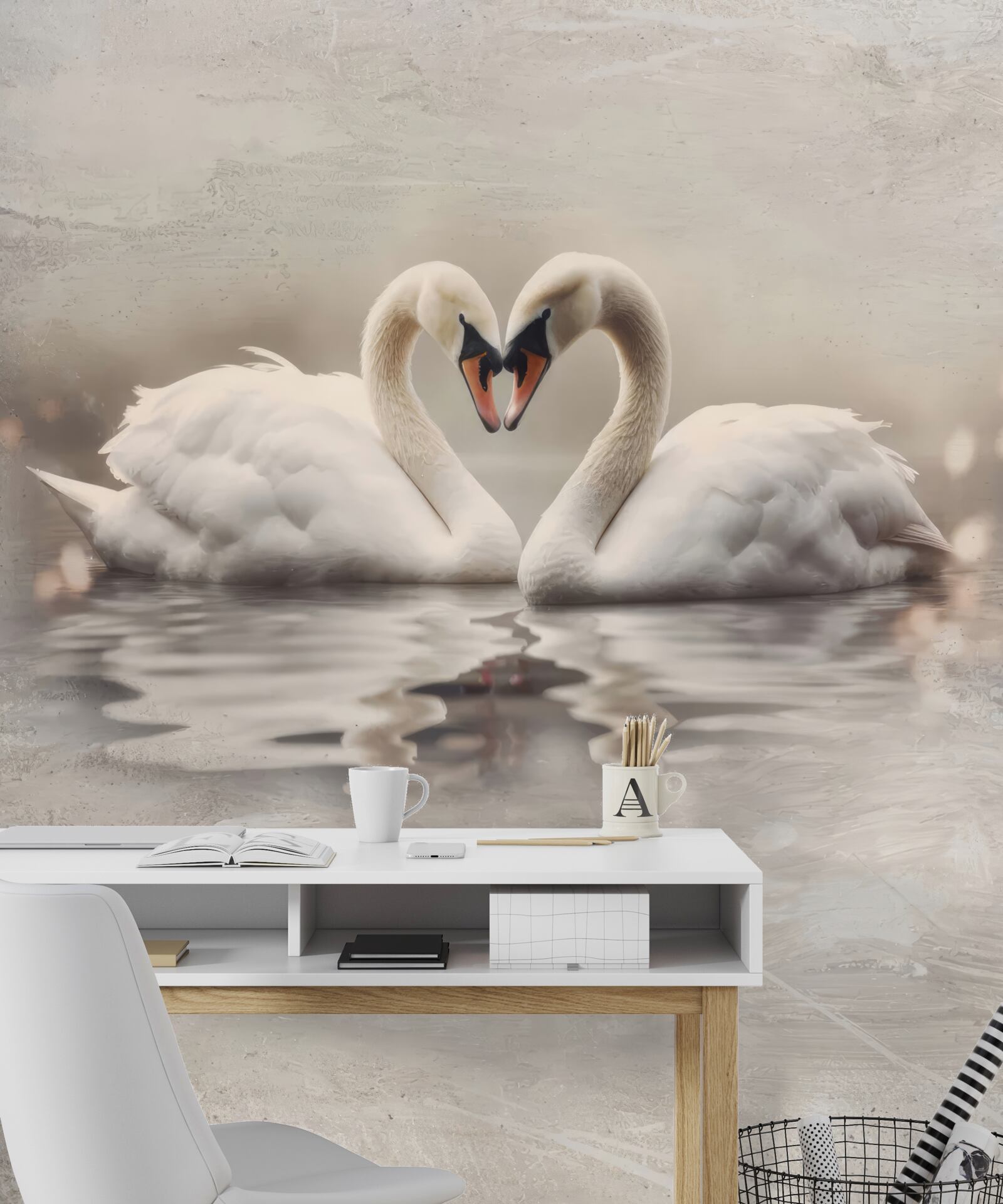 Papier peint un couple de cygnes blancs comme neige