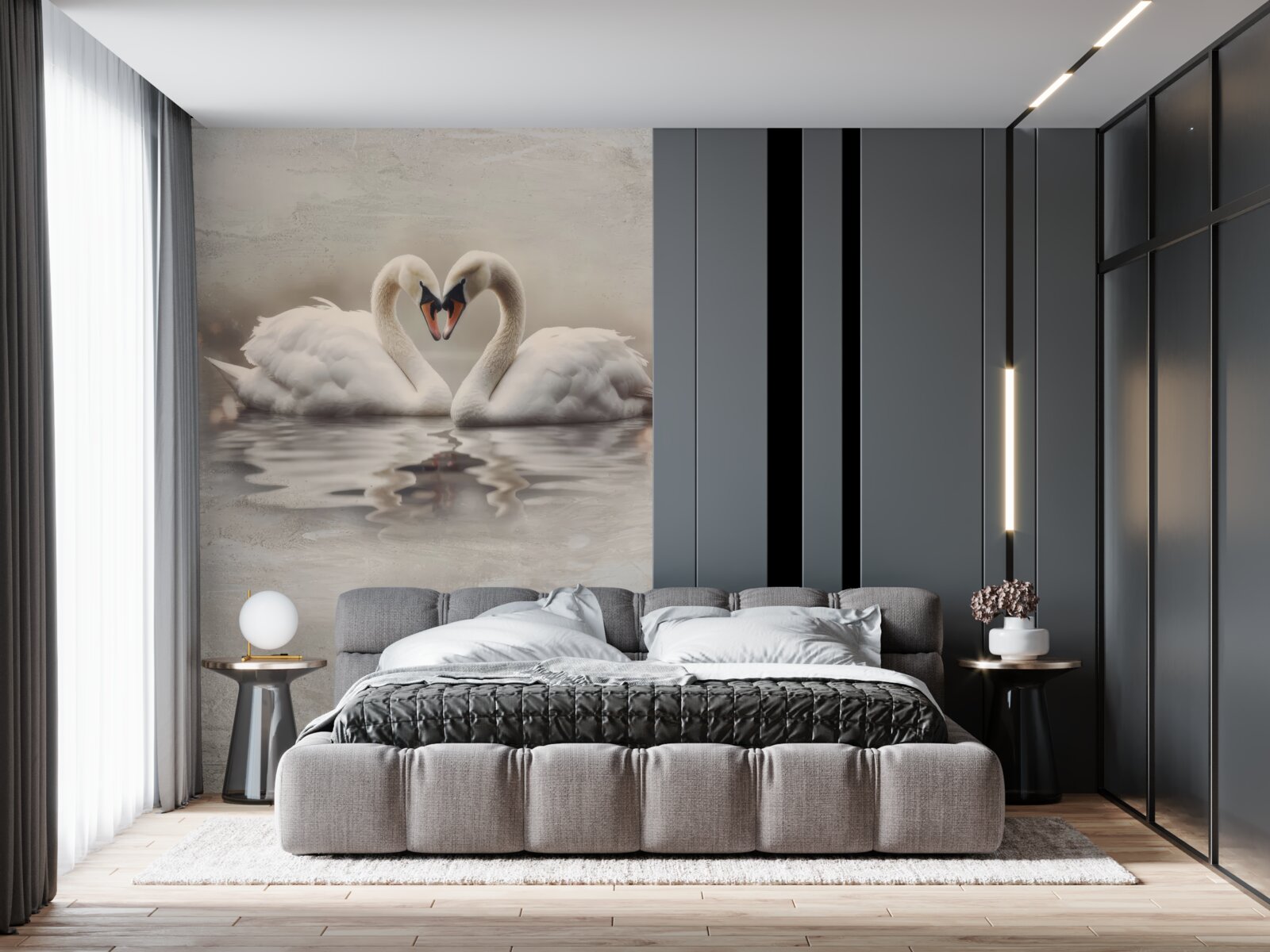 Papier peint un couple de cygnes blancs comme neige