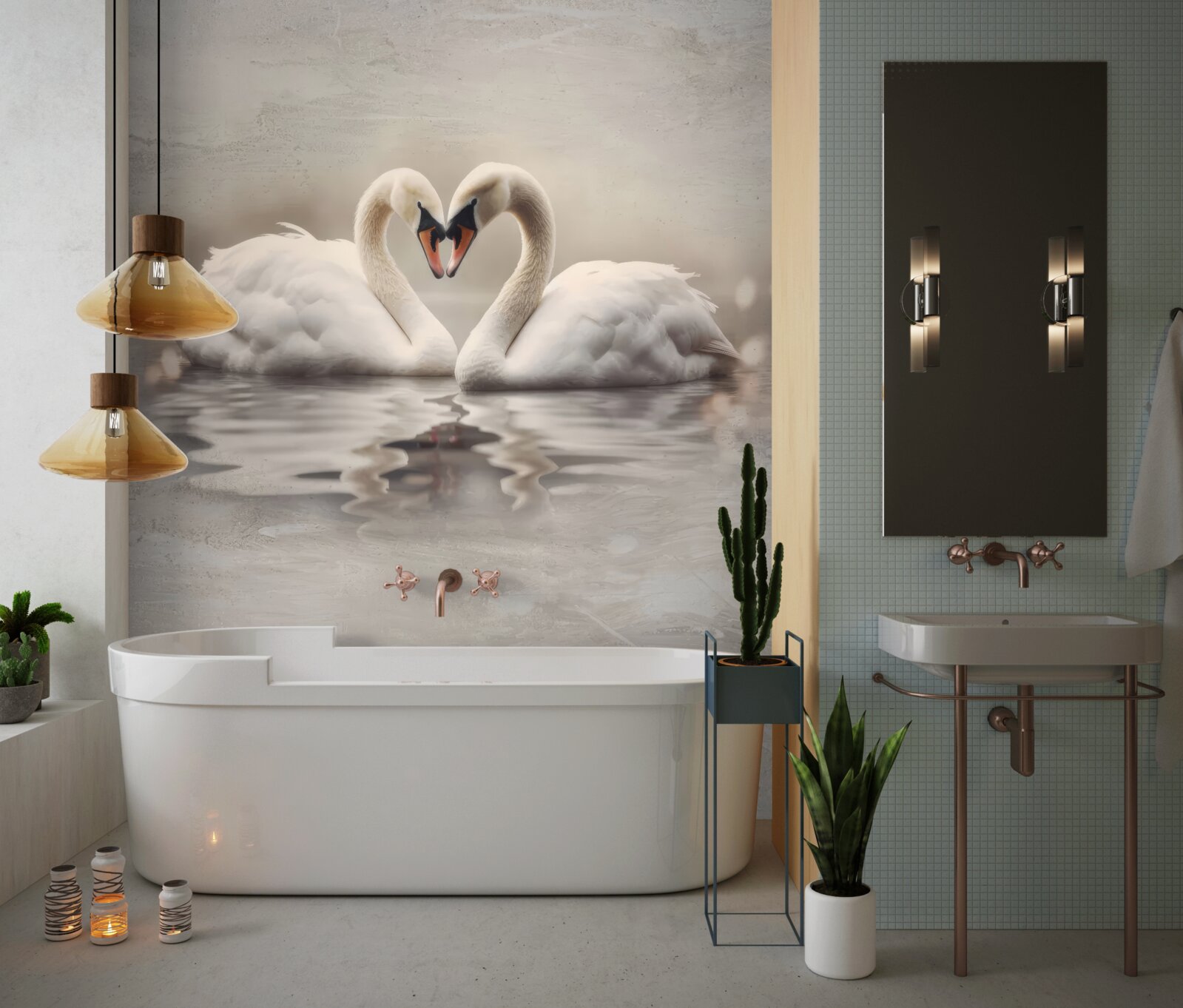 Papier peint un couple de cygnes blancs comme neige