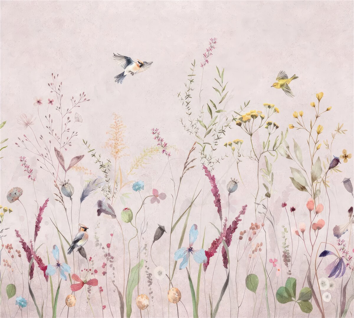 Papier peint fleurs et oiseaux