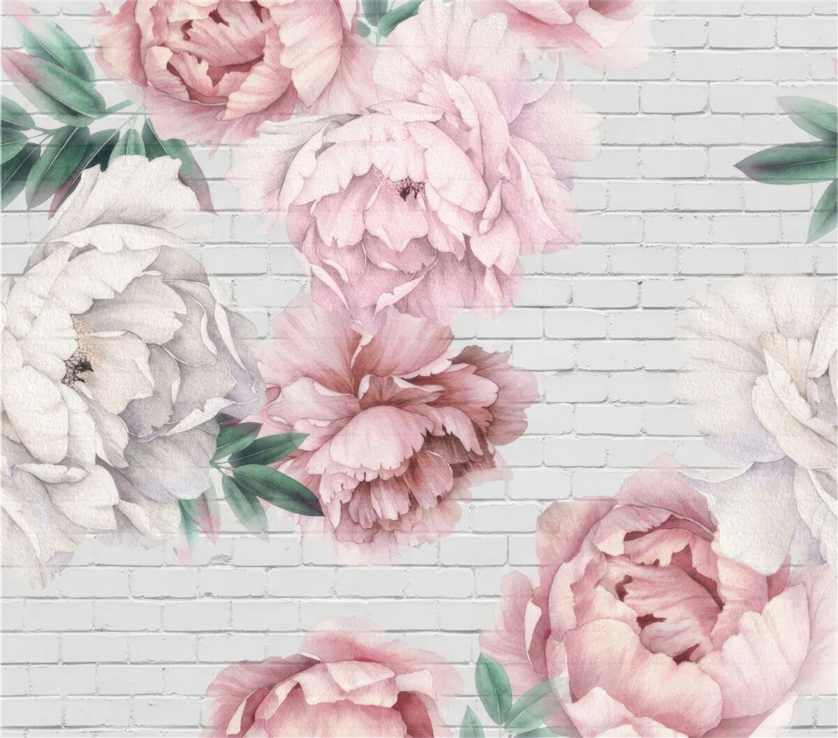 Papier peint pivoines en fleurs roses et blanches