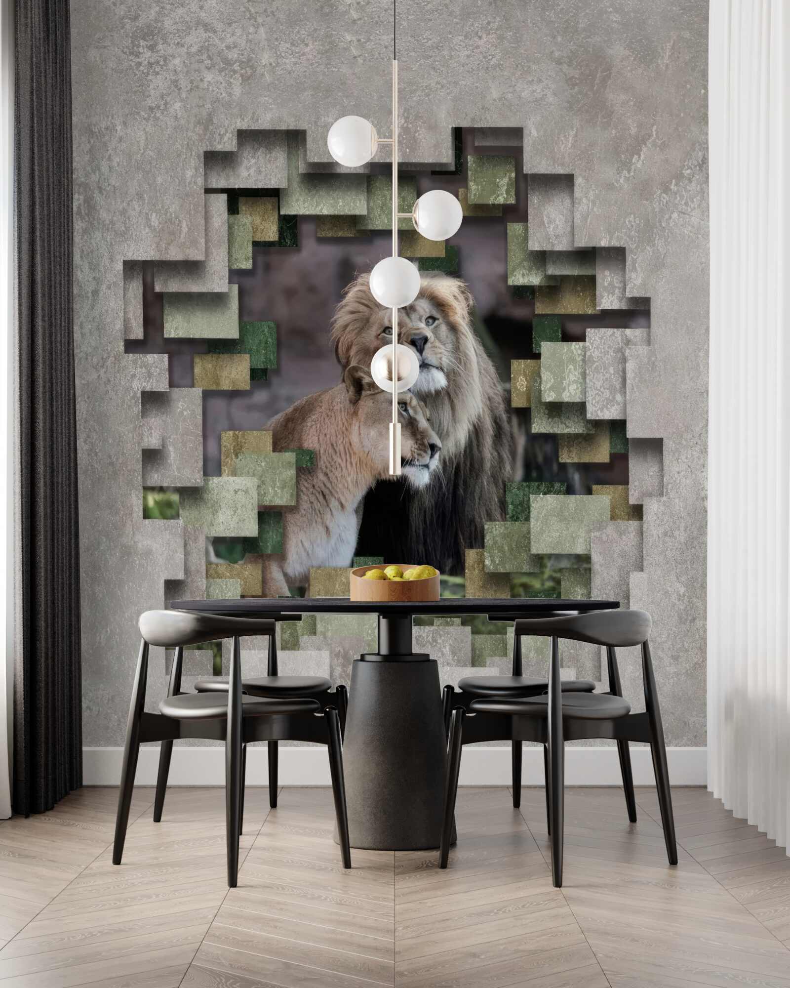 Papier peint lion et lionne unis