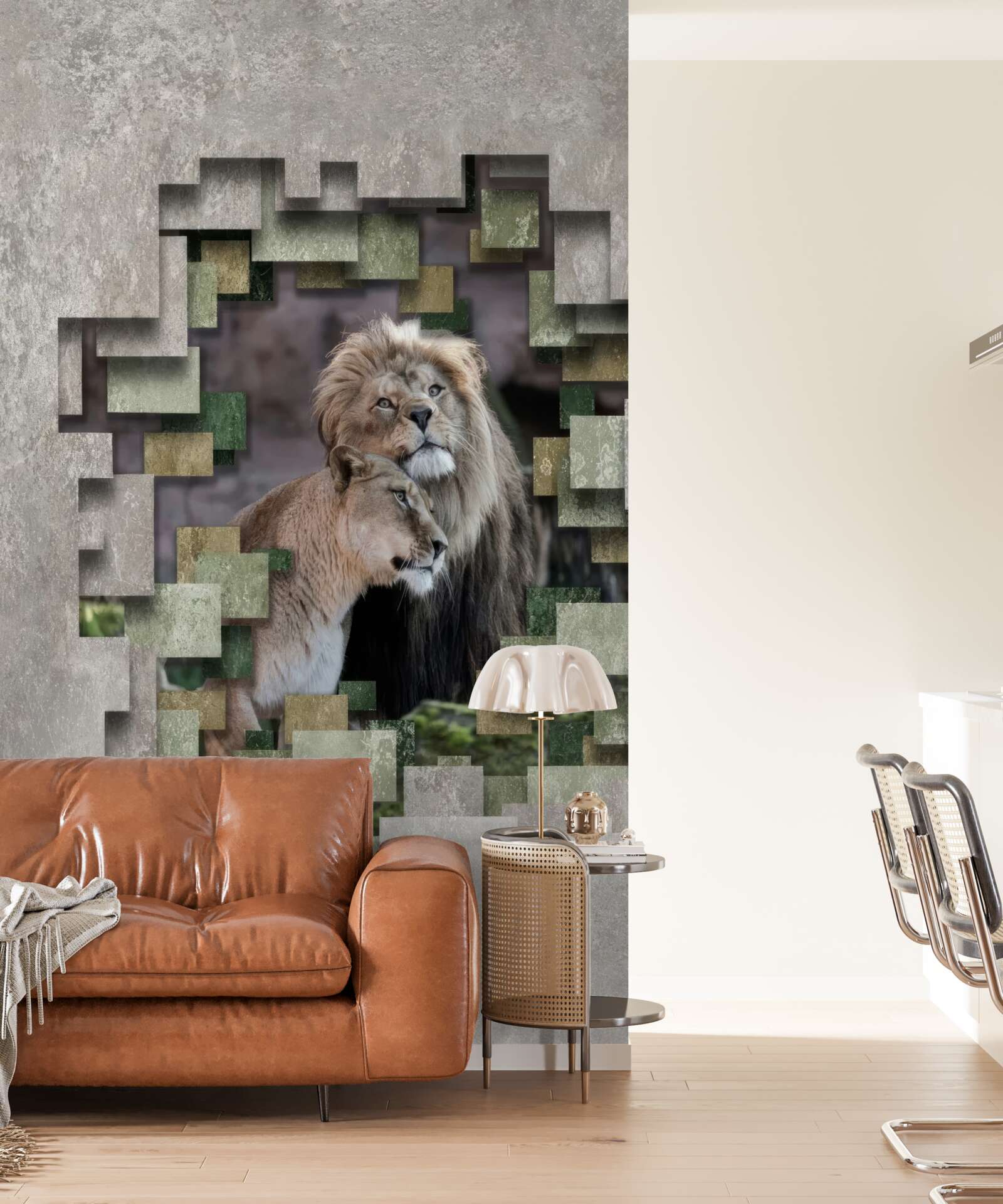 Papier peint lion et lionne unis