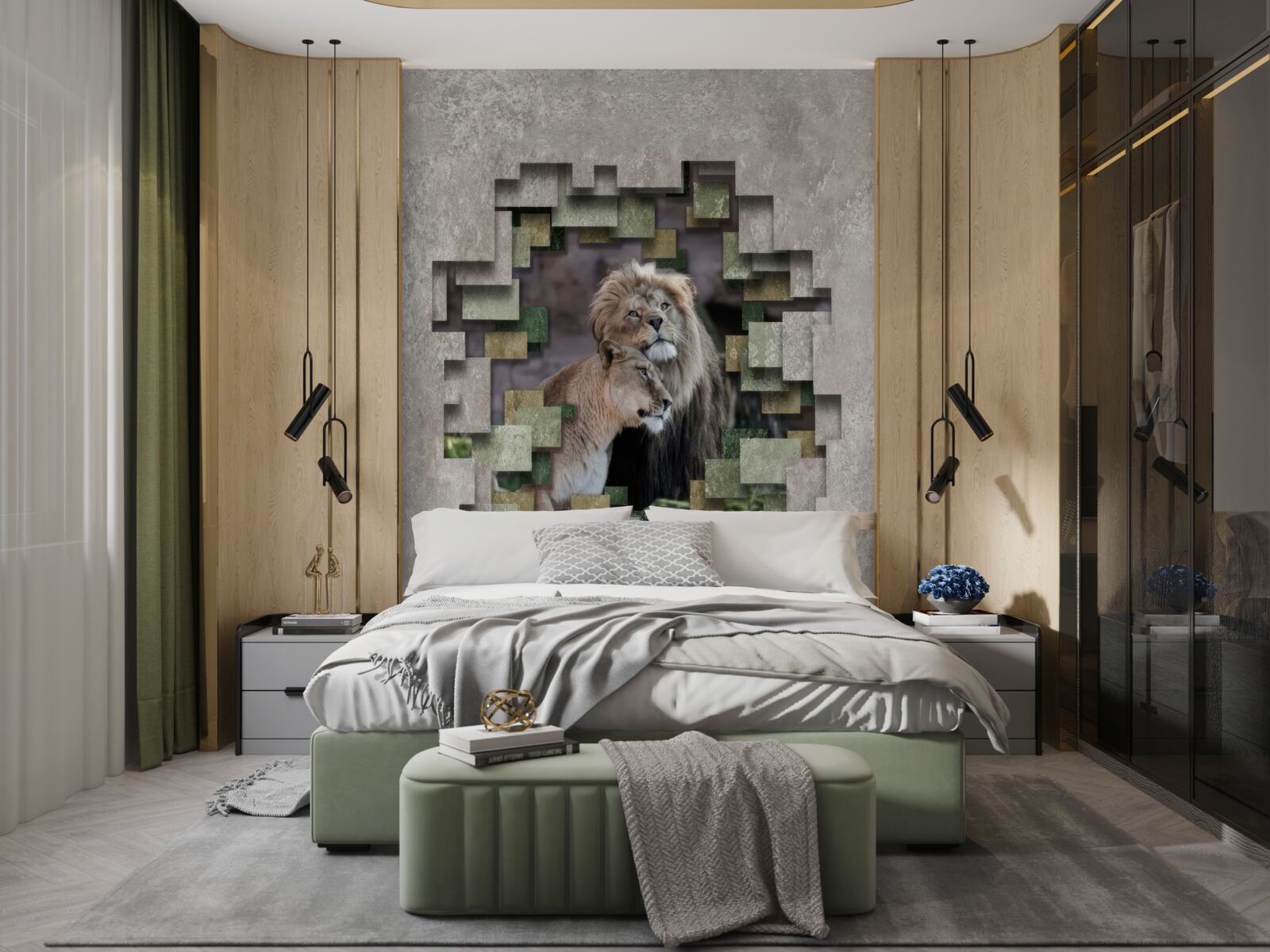 Papier peint lion et lionne unis