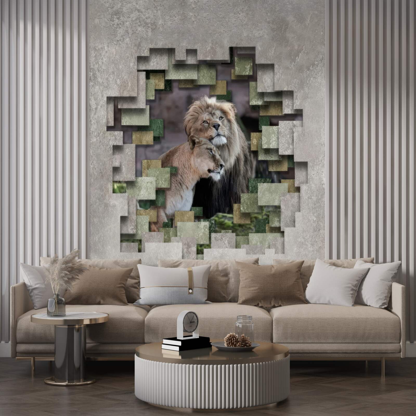 Papier peint lion et lionne unis