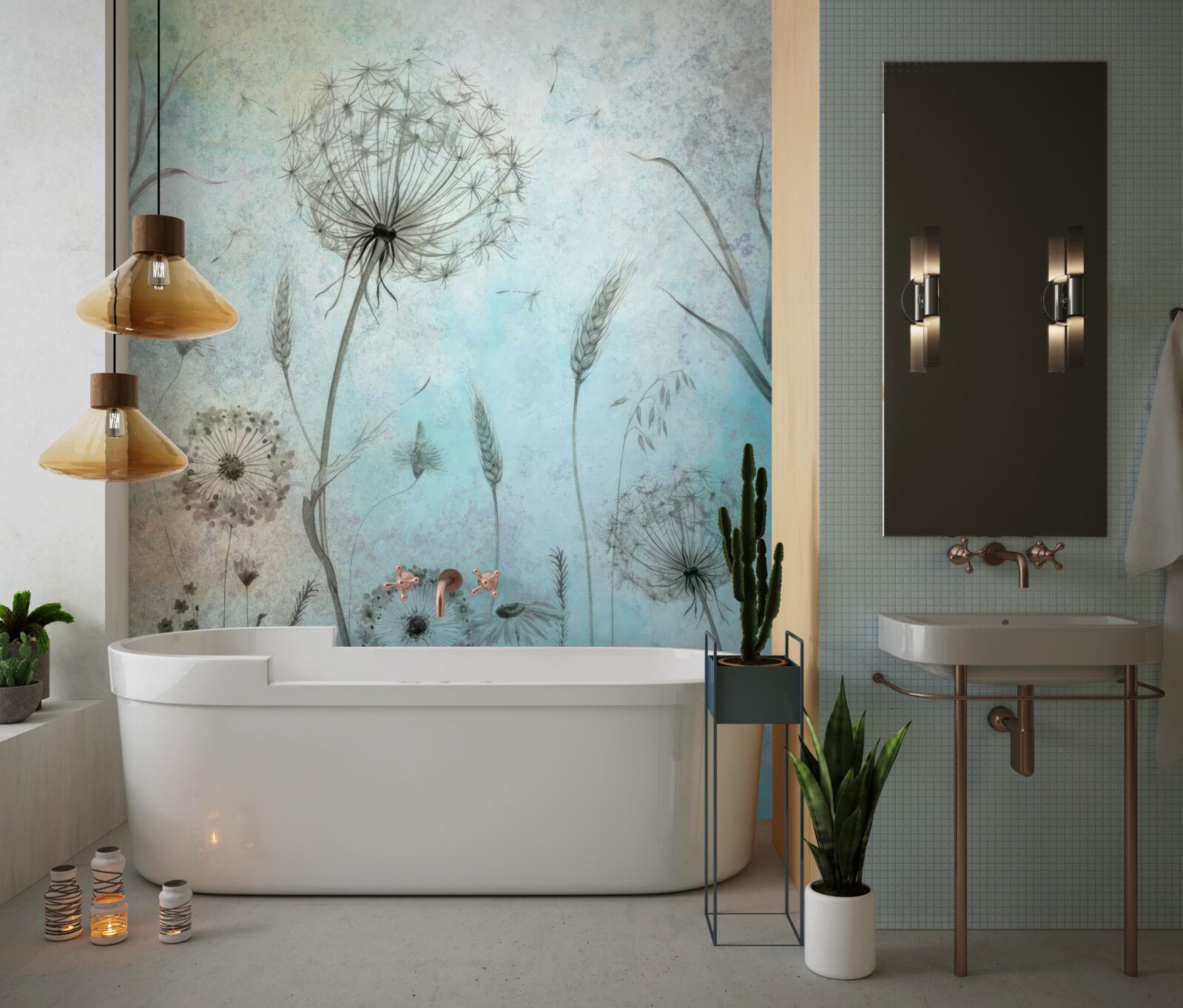 Papier peint blé et pissenlit