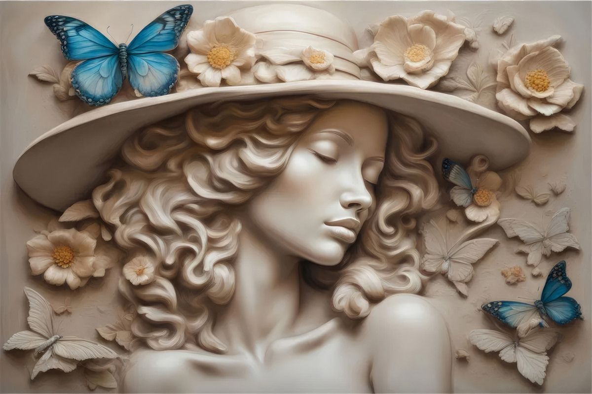 Papier peint fille avec chapeau et yeux fermés