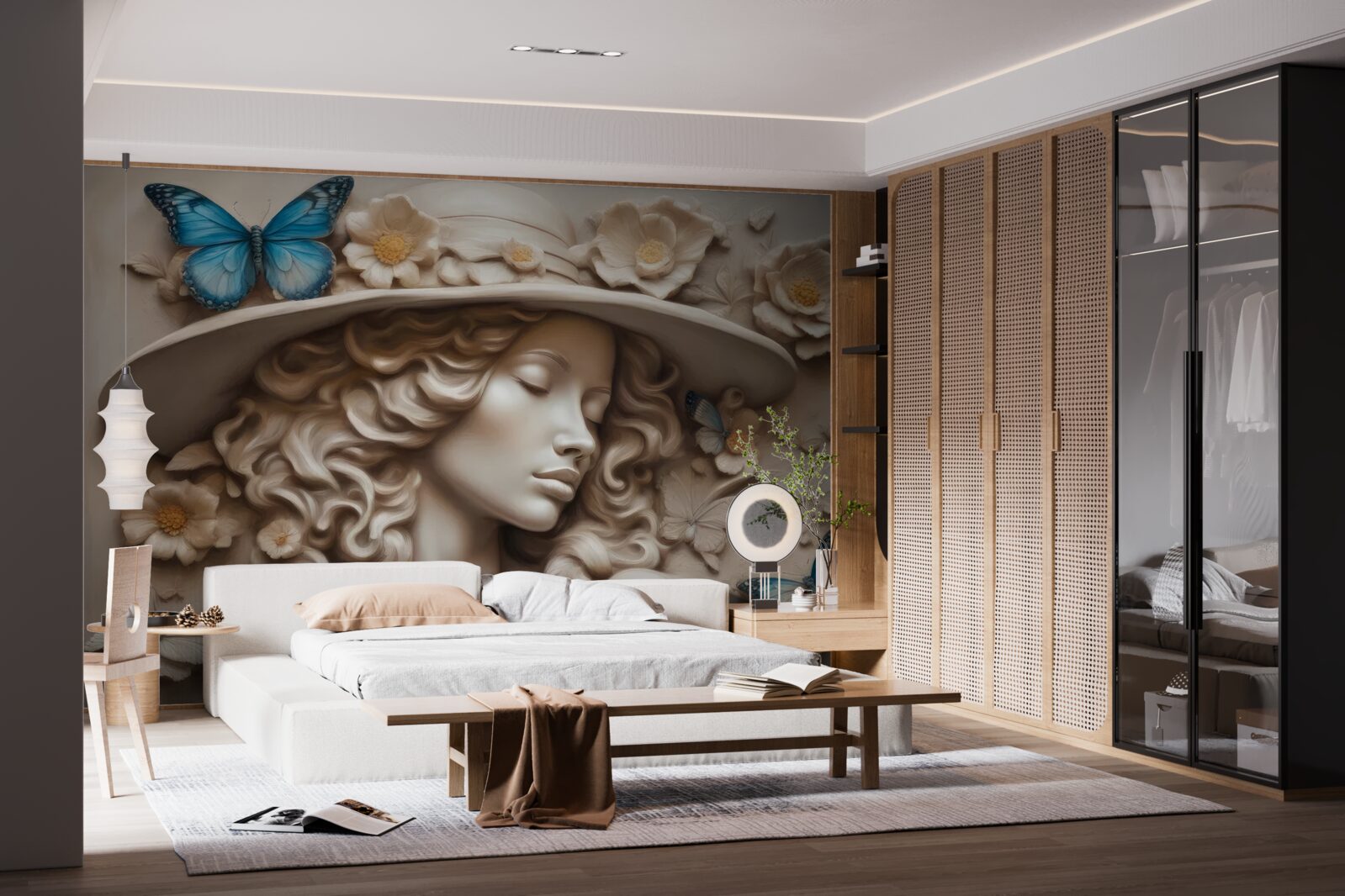 Papier peint fille avec chapeau et yeux fermés