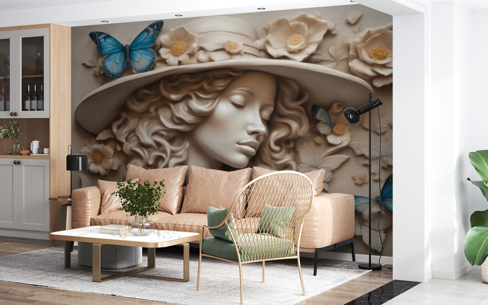 Papier peint fille avec chapeau et yeux fermés