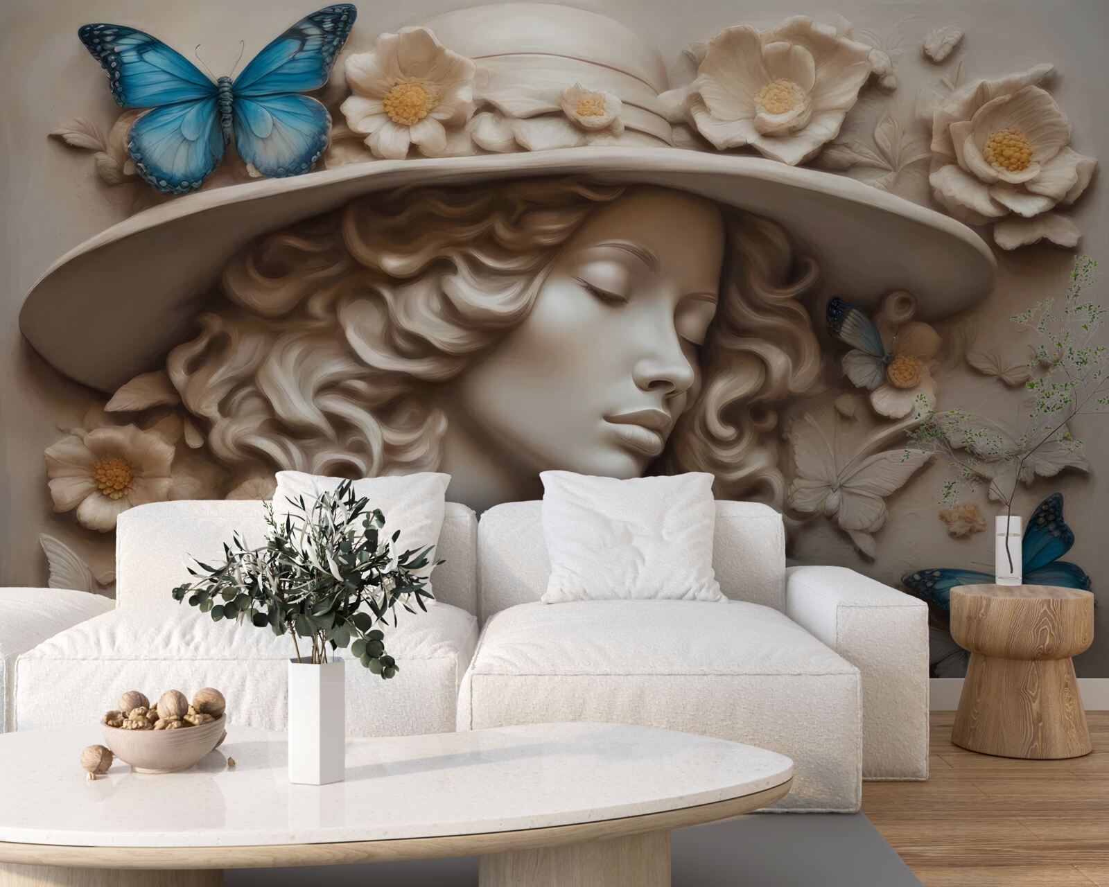 Papier peint fille avec chapeau et yeux fermés