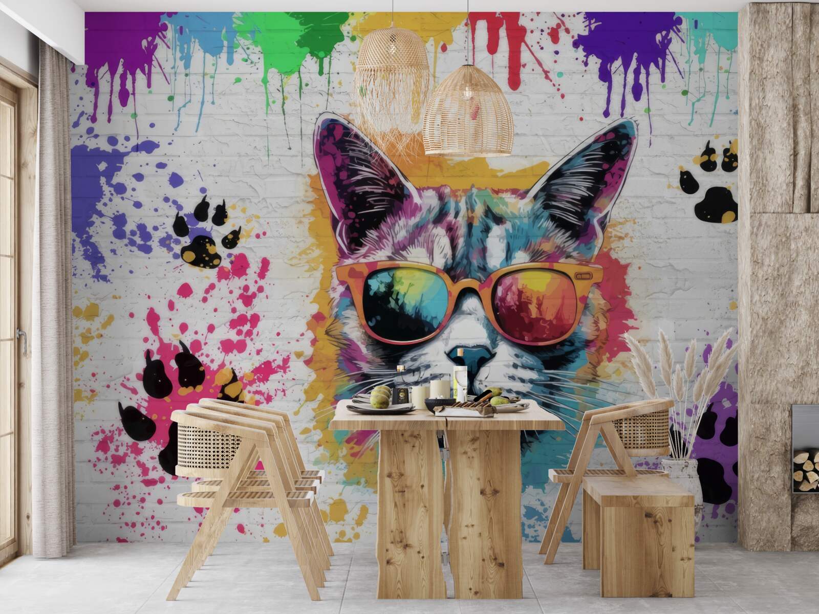 Papier peint chat avec des lunettes