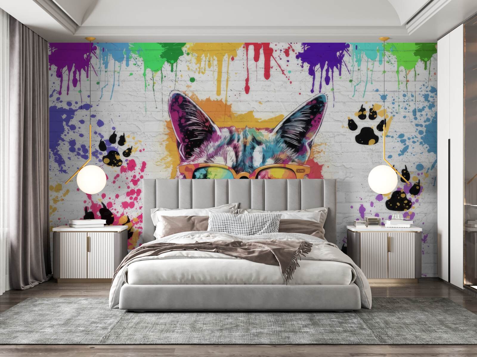 Papier peint chat avec des lunettes