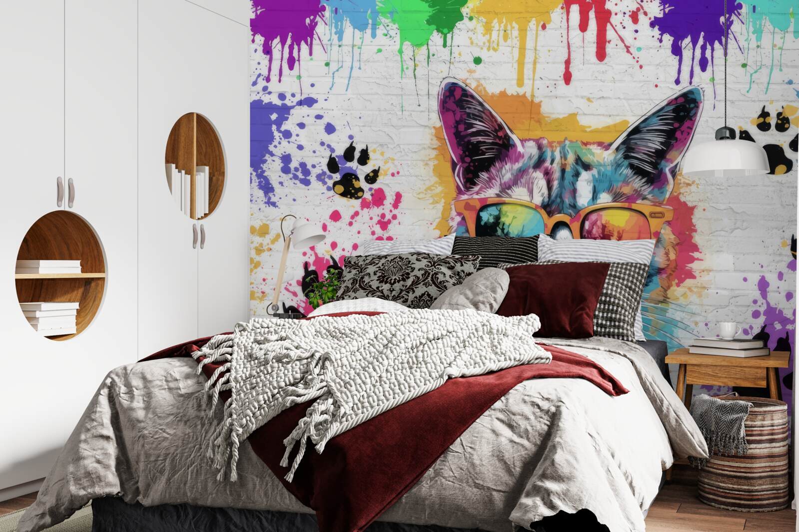 Papier peint chat avec des lunettes