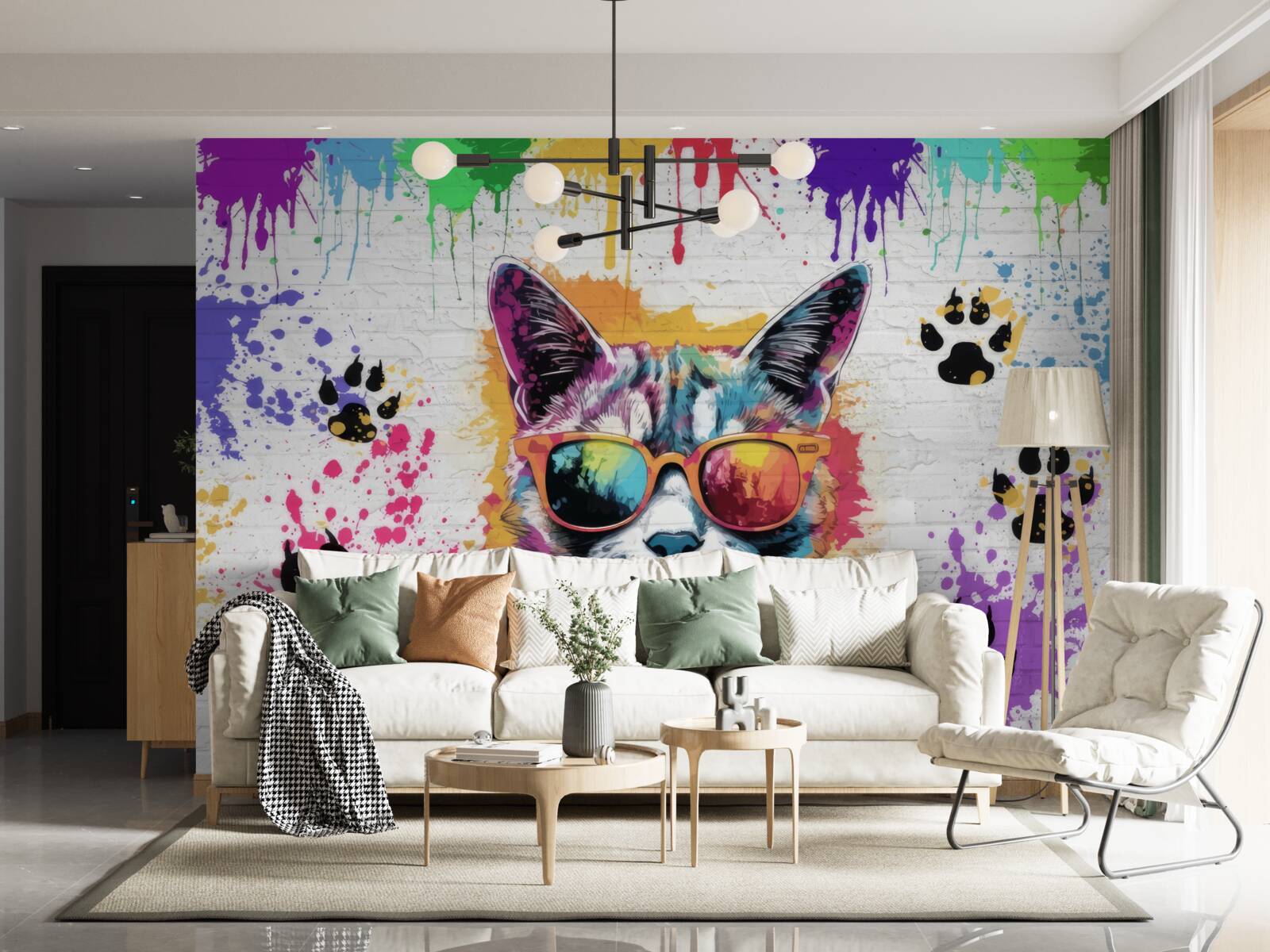 Papier peint chat avec des lunettes