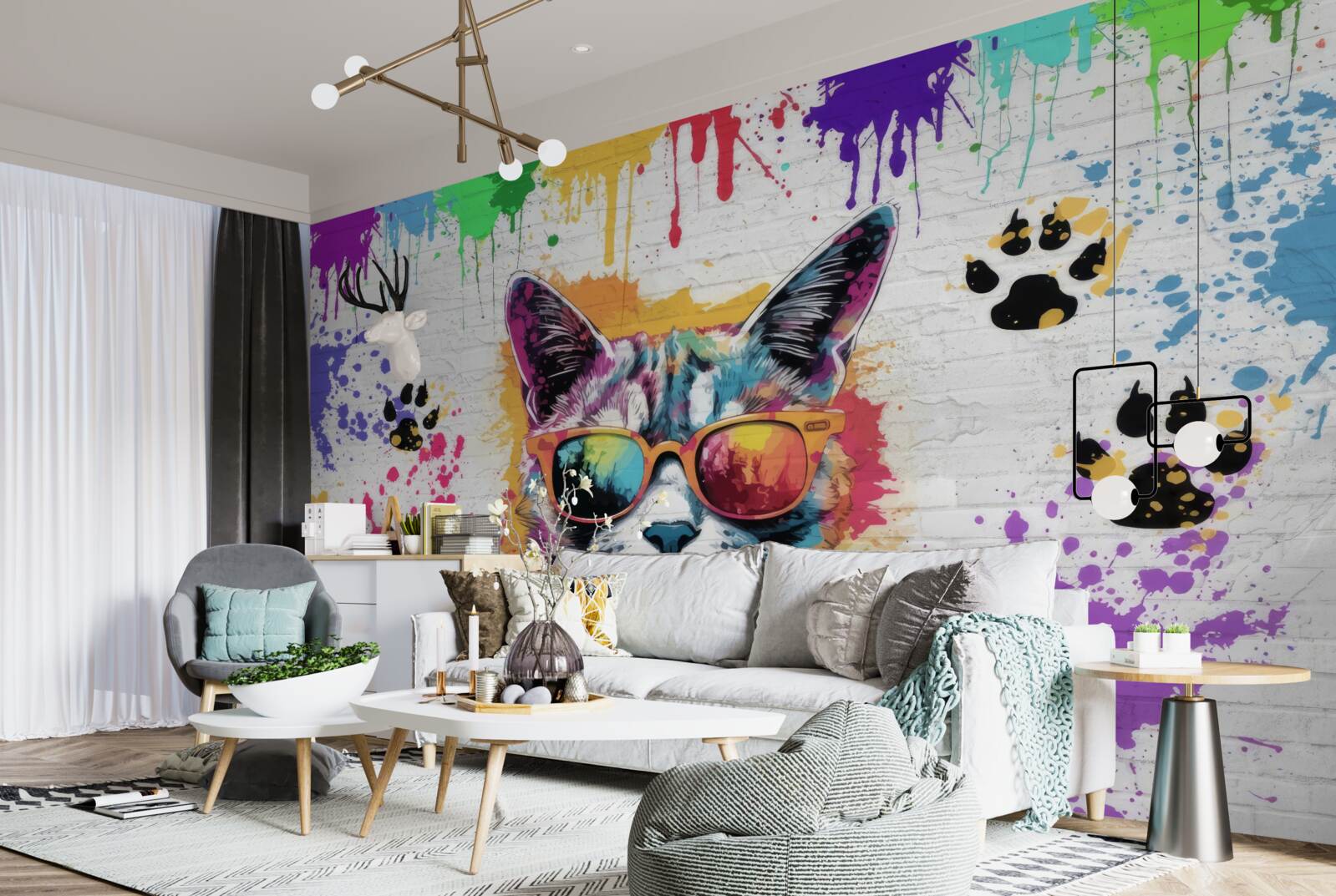 Papier peint chat avec des lunettes