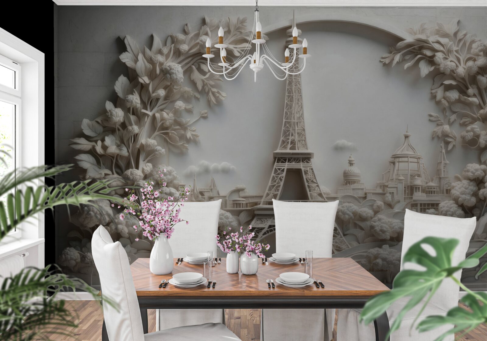 Papier peint tour eiffel enveloppée de végétation