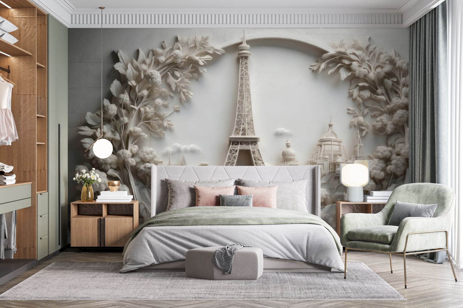 Papier peint tour eiffel enveloppée de végétation