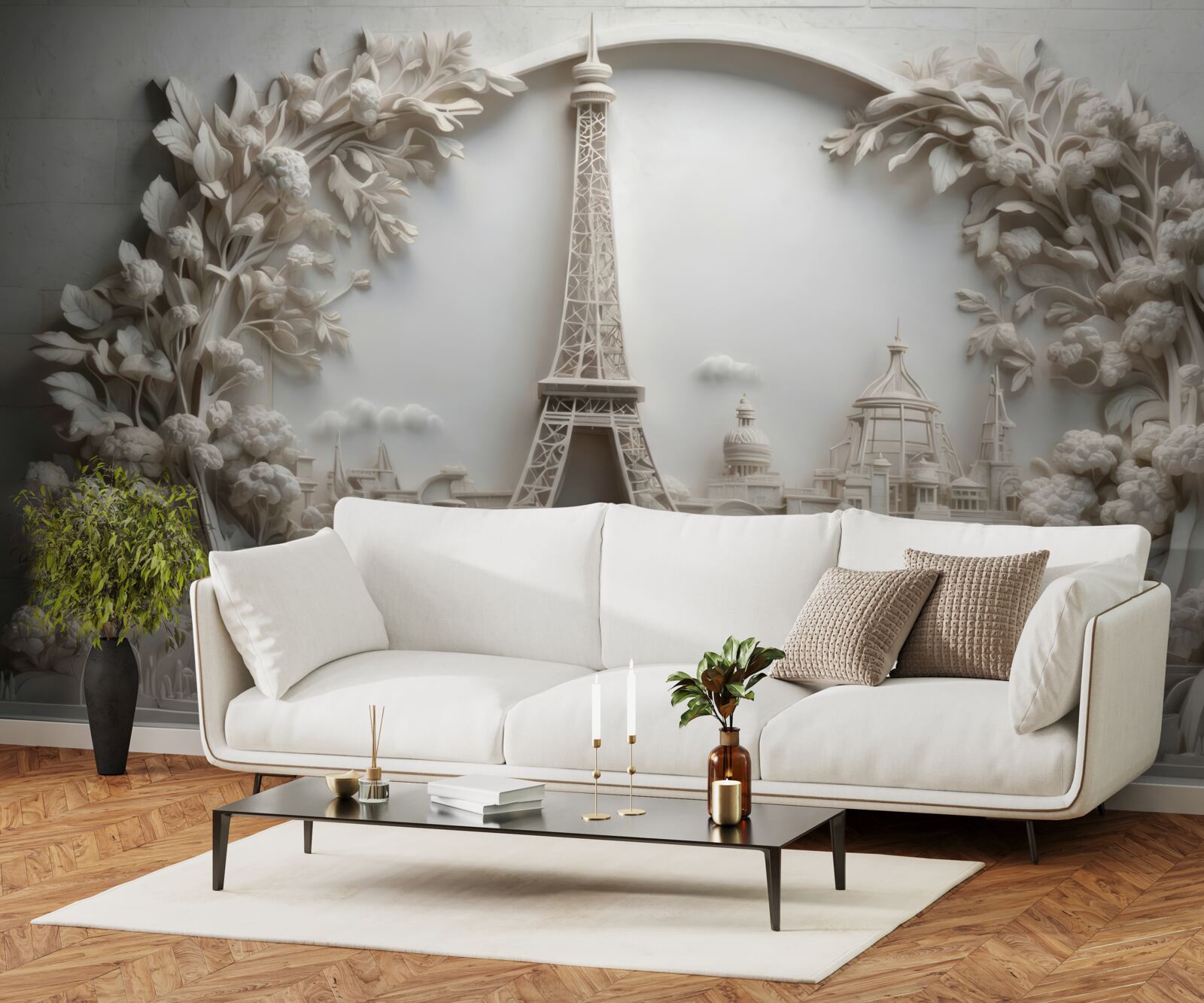 Papier peint tour eiffel enveloppée de végétation