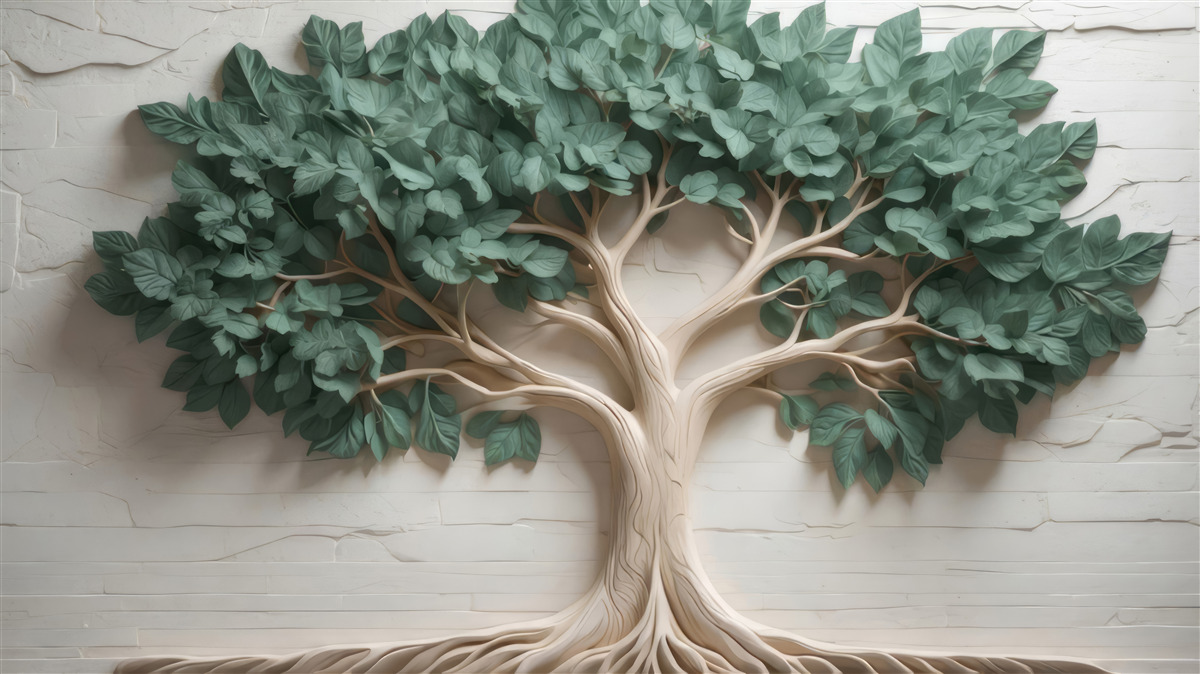 Papier peint arbre au feuillage vert dense