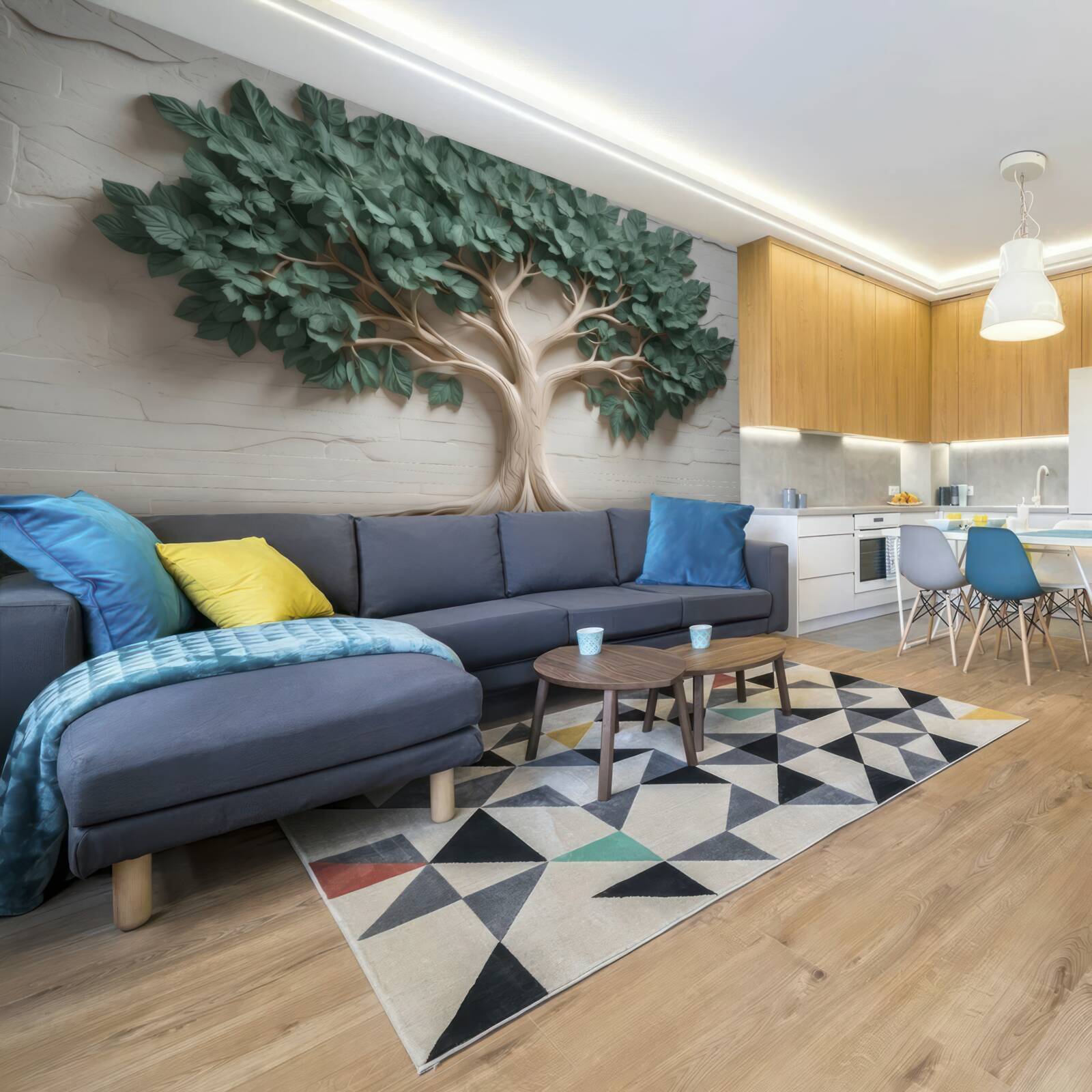 Papier peint arbre au feuillage vert dense