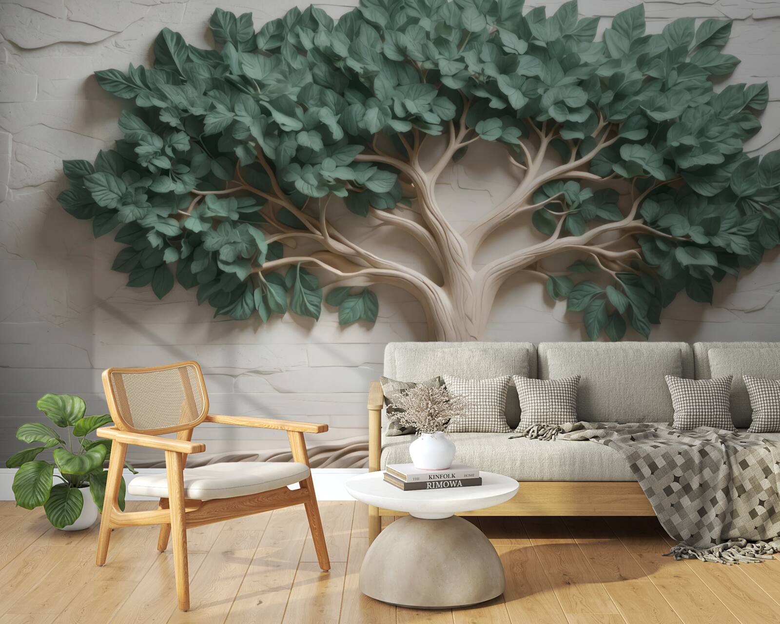 Papier peint arbre au feuillage vert dense