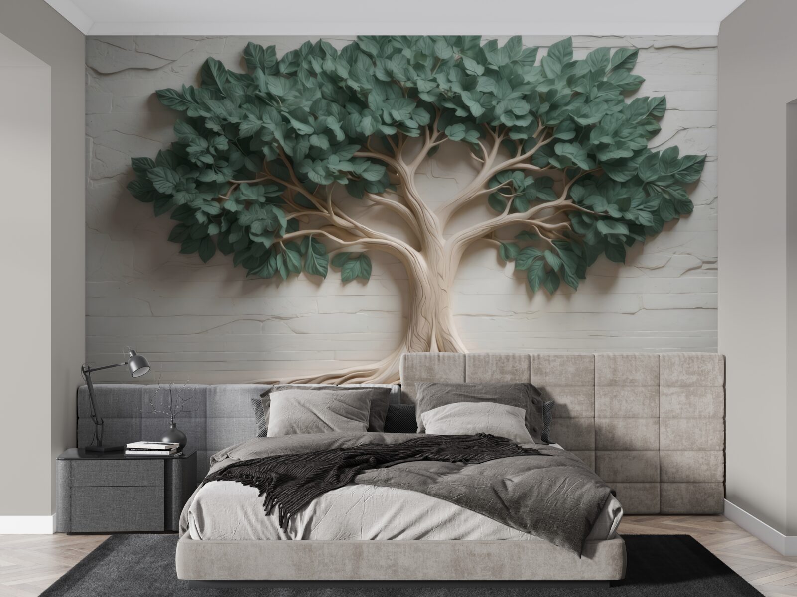 Papier peint arbre au feuillage vert dense