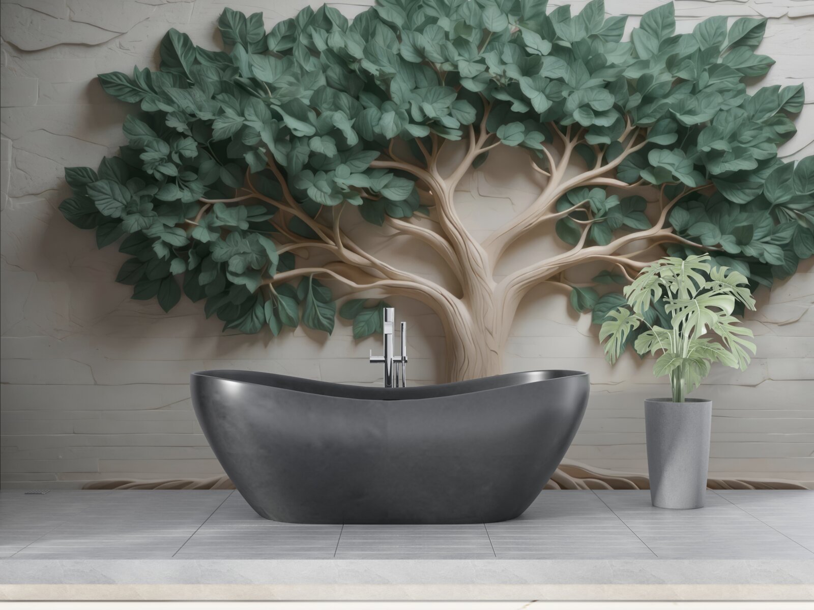 Papier peint arbre au feuillage vert dense