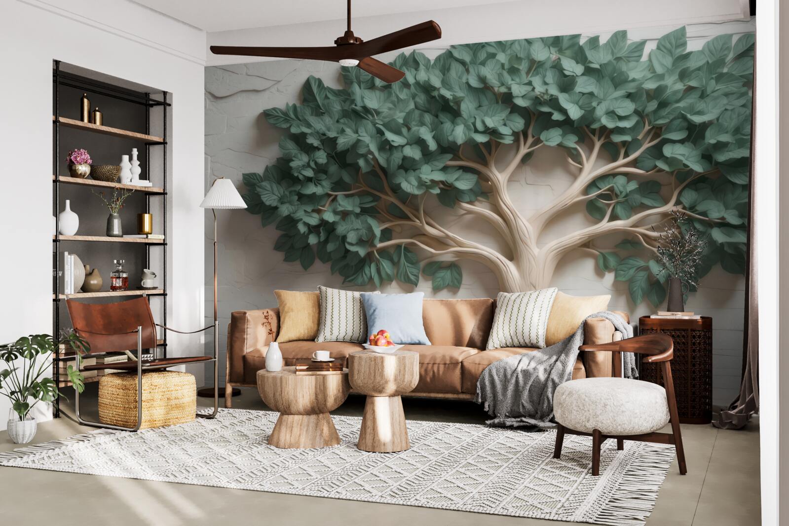 Papier peint arbre au feuillage vert dense