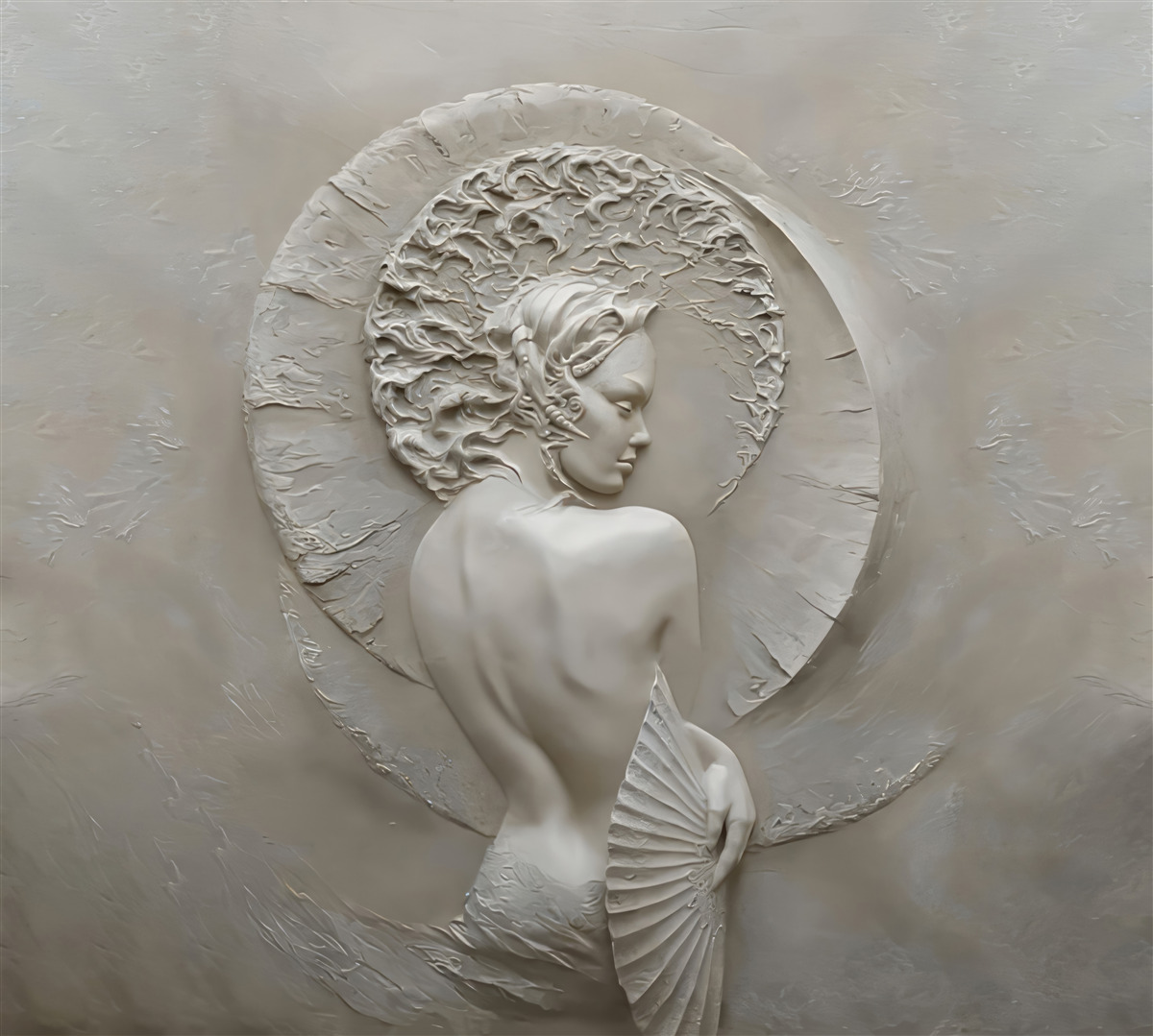 Papier peint une fille se cache le visage derrière un ventilateur