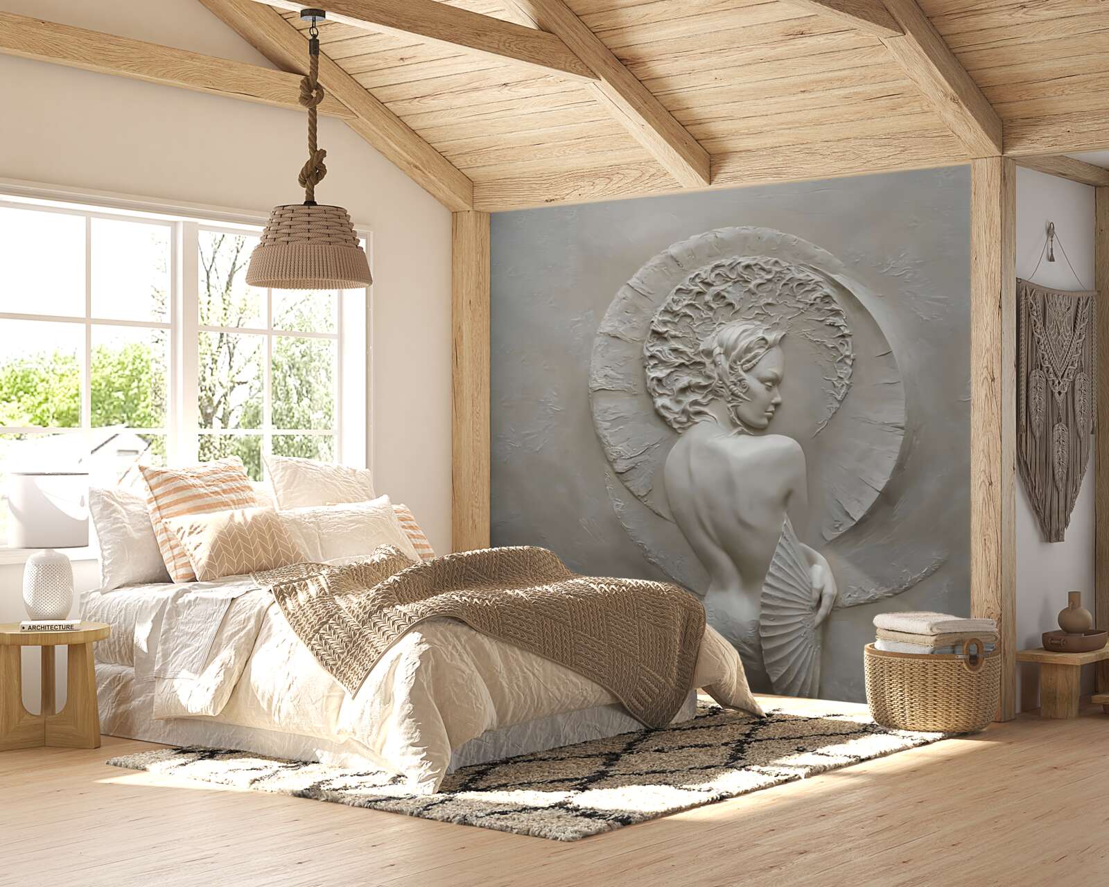 Papier peint une fille se cache le visage derrière un ventilateur