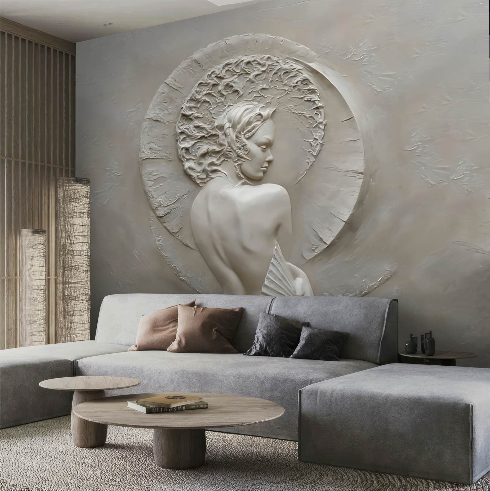 Papier peint une fille se cache le visage derrière un ventilateur