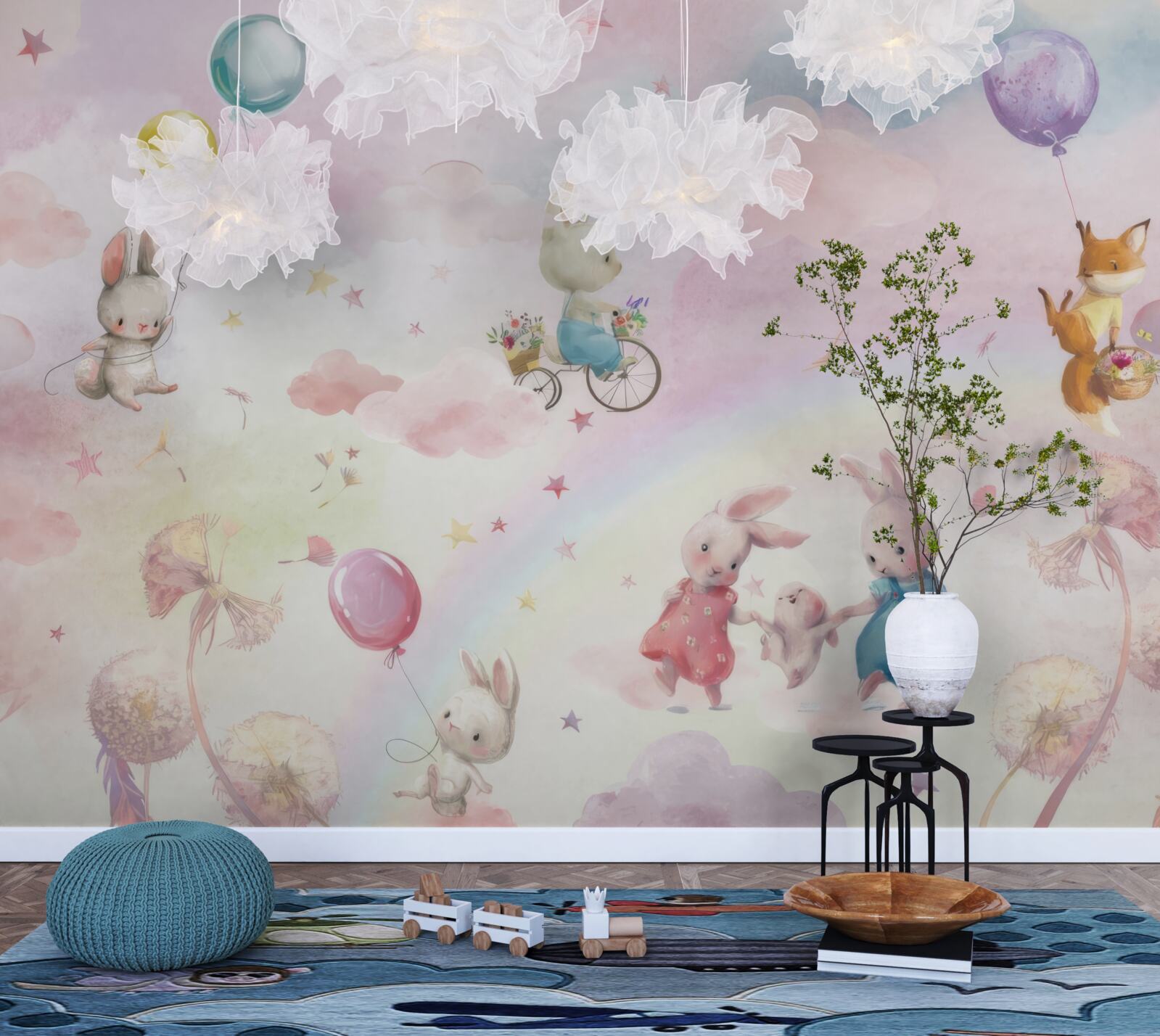 Papier peint des lapins et un petit renard