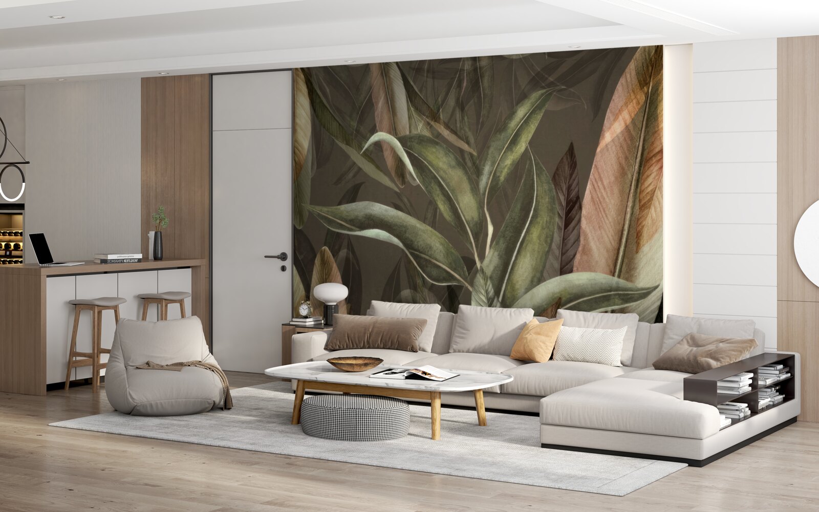 Papier peint feuilles dans les tons de brun et de vert