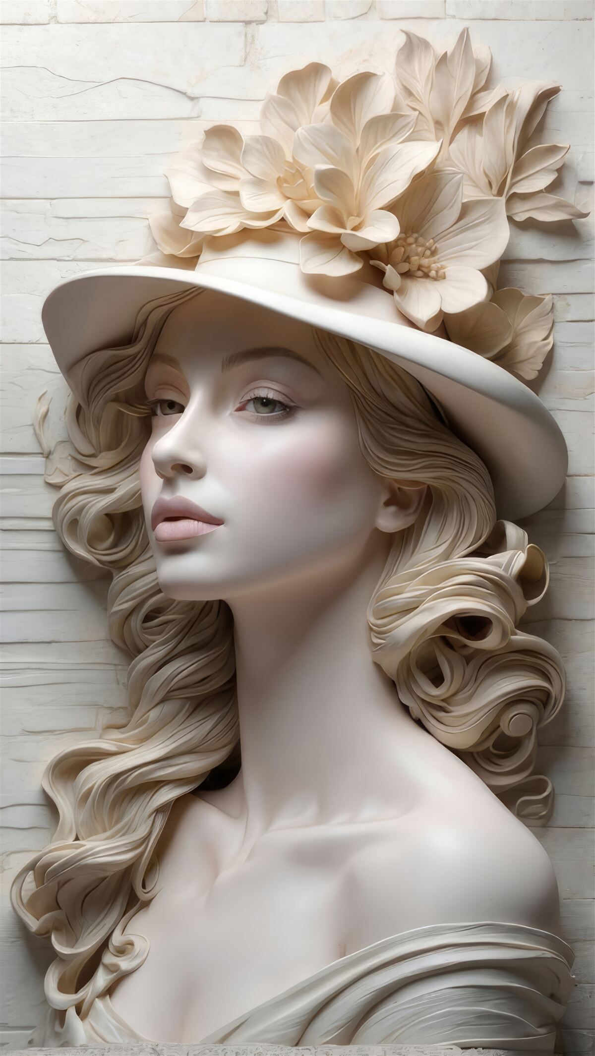Papier peint belle dame avec un chapeau décoré de fleurs