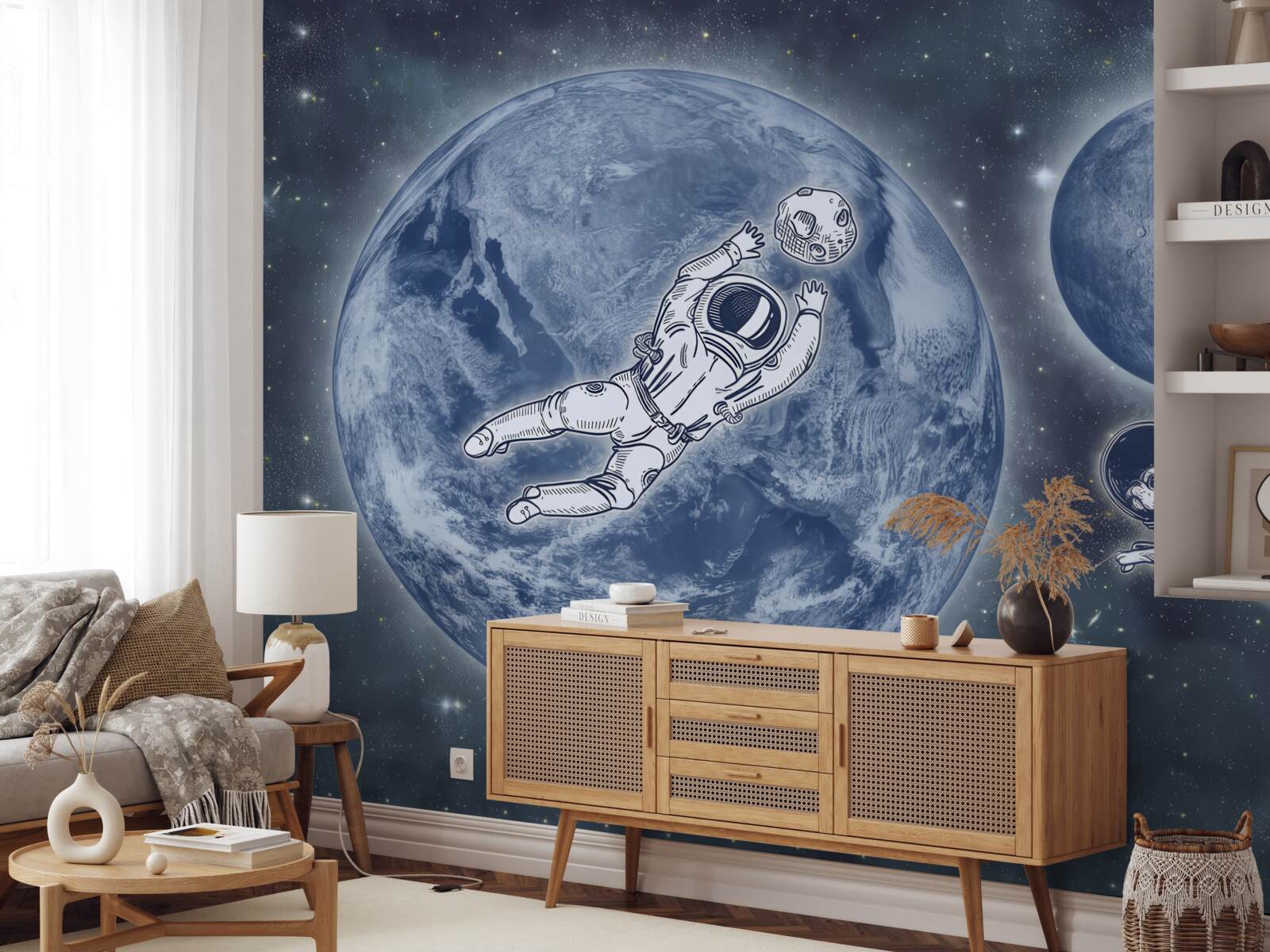 Papier peint Un astronaute et son chien s'envolent dans l'espace