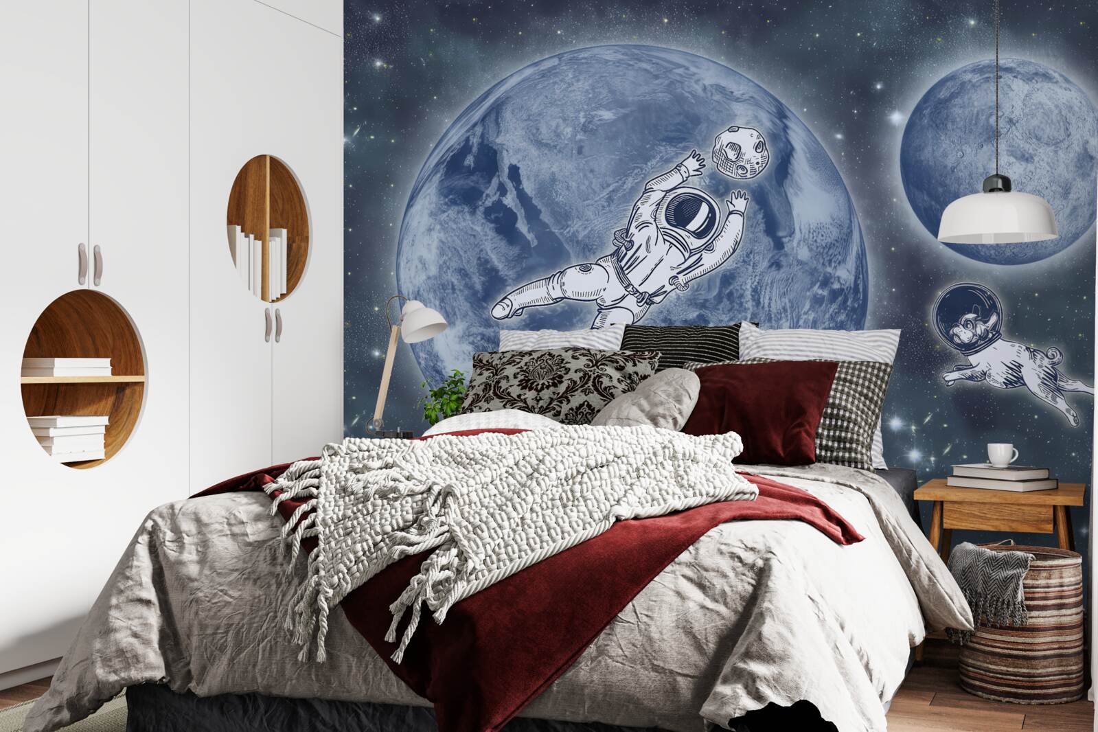 Papier peint Un astronaute et son chien s'envolent dans l'espace