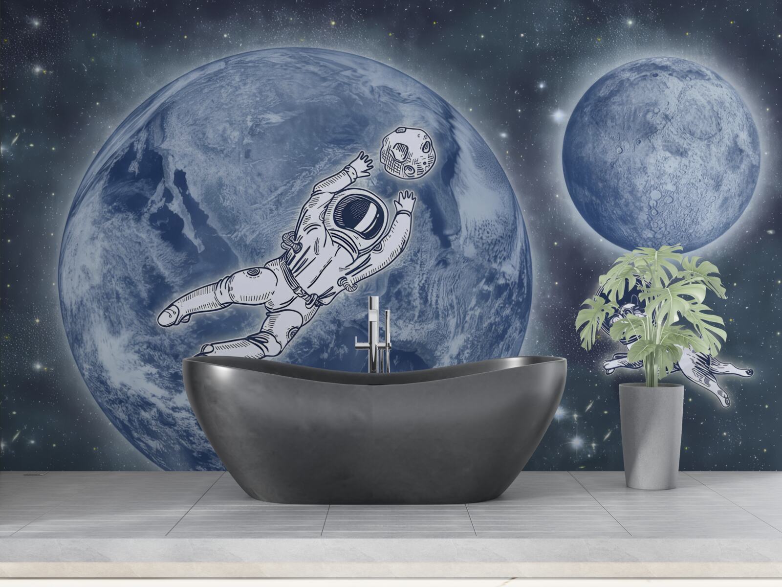 Papier peint Un astronaute et son chien s'envolent dans l'espace