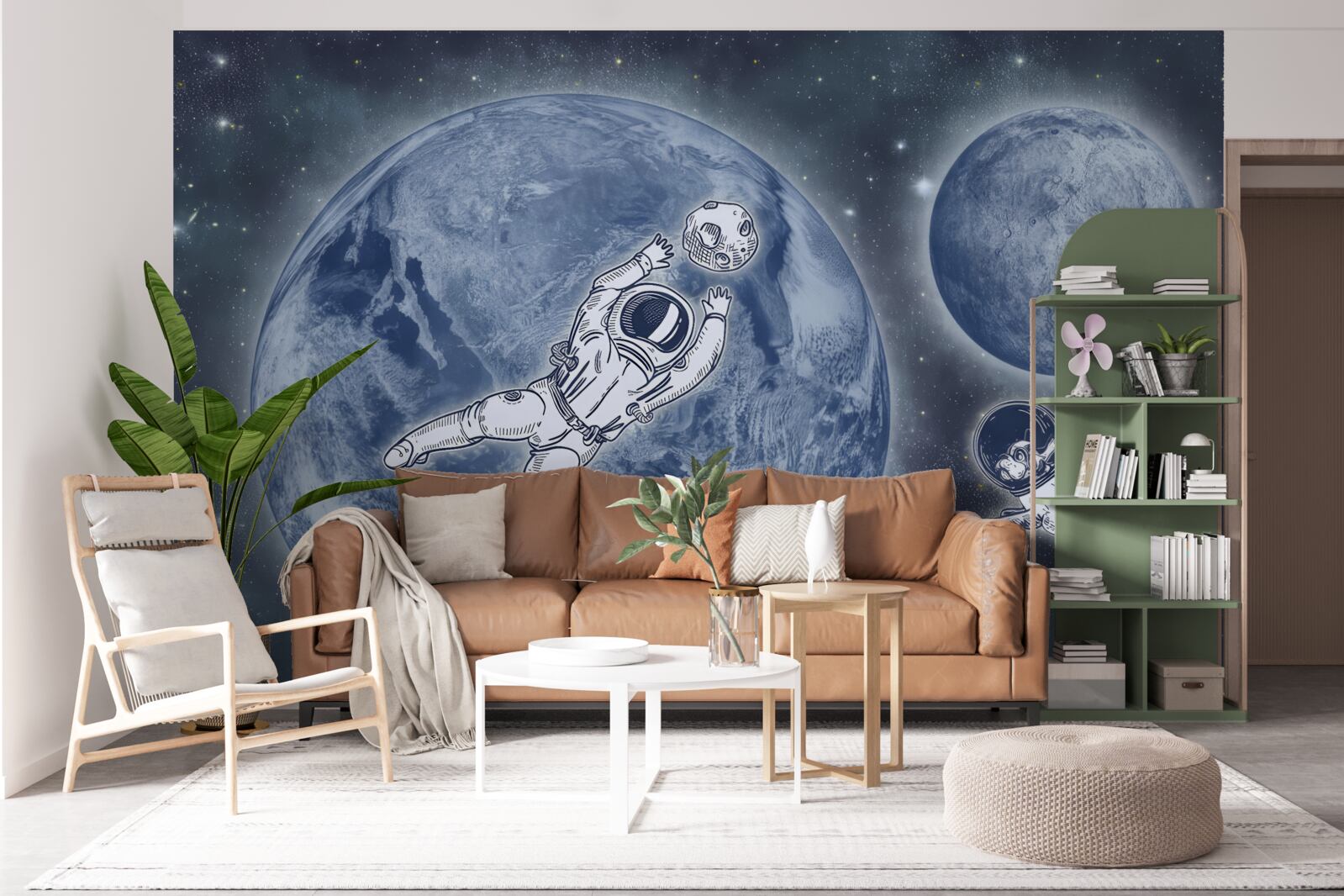 Papier peint Un astronaute et son chien s'envolent dans l'espace