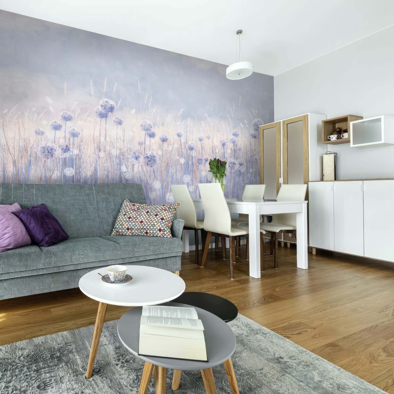 Papier peint plantes de couleur lilas sur fond clair