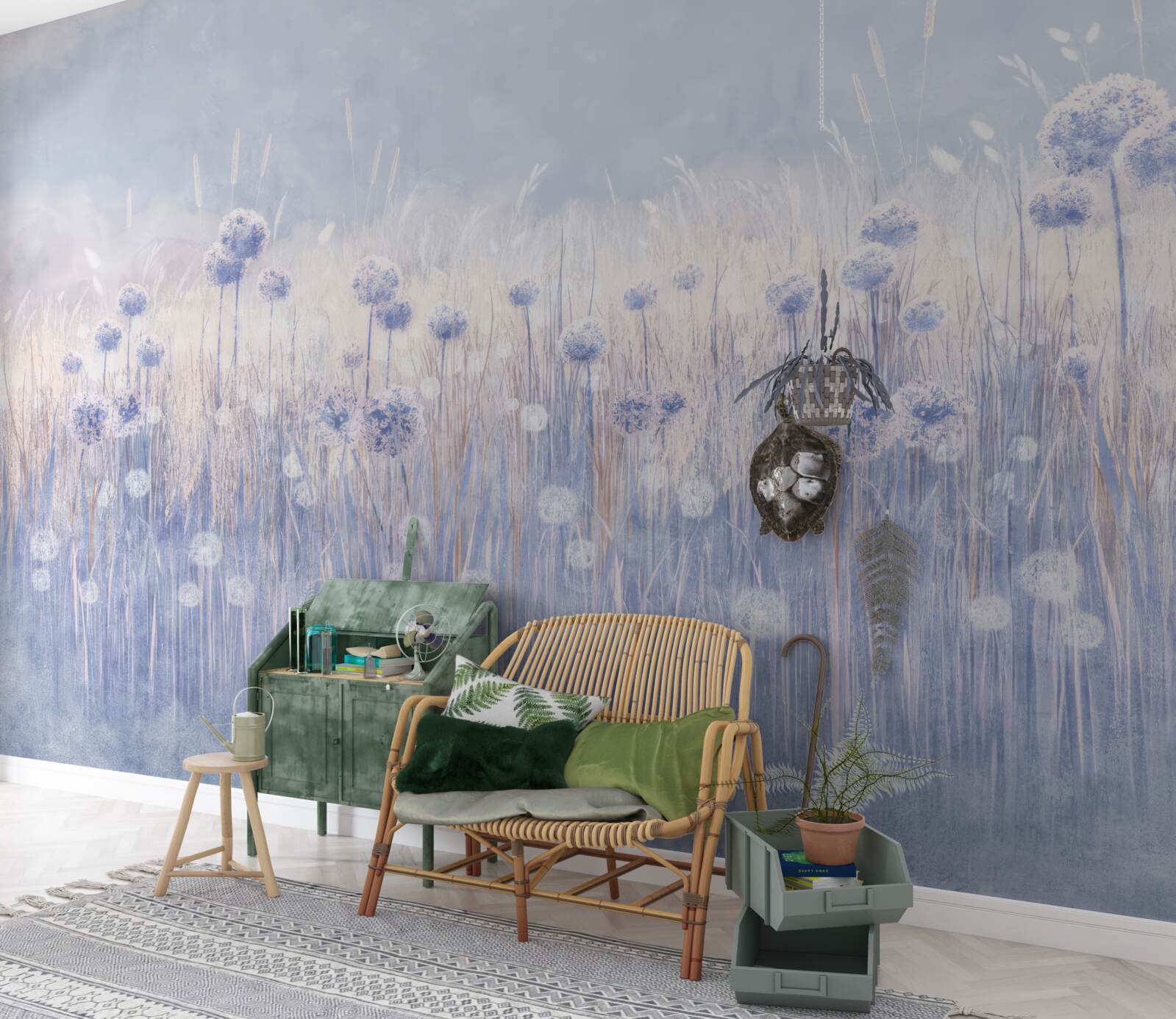 Papier peint plantes de couleur lilas sur fond clair