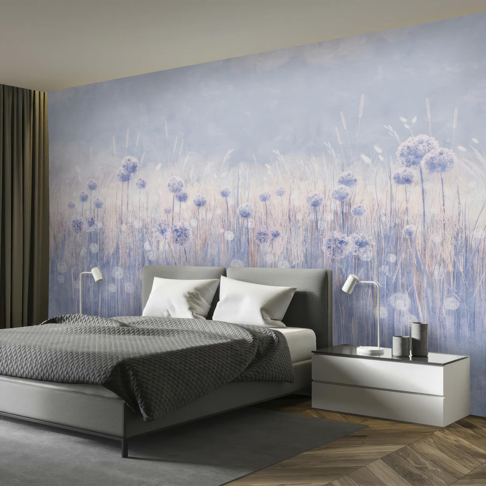 Papier peint plantes de couleur lilas sur fond clair