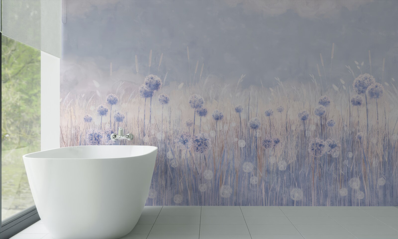 Papier peint plantes de couleur lilas sur fond clair