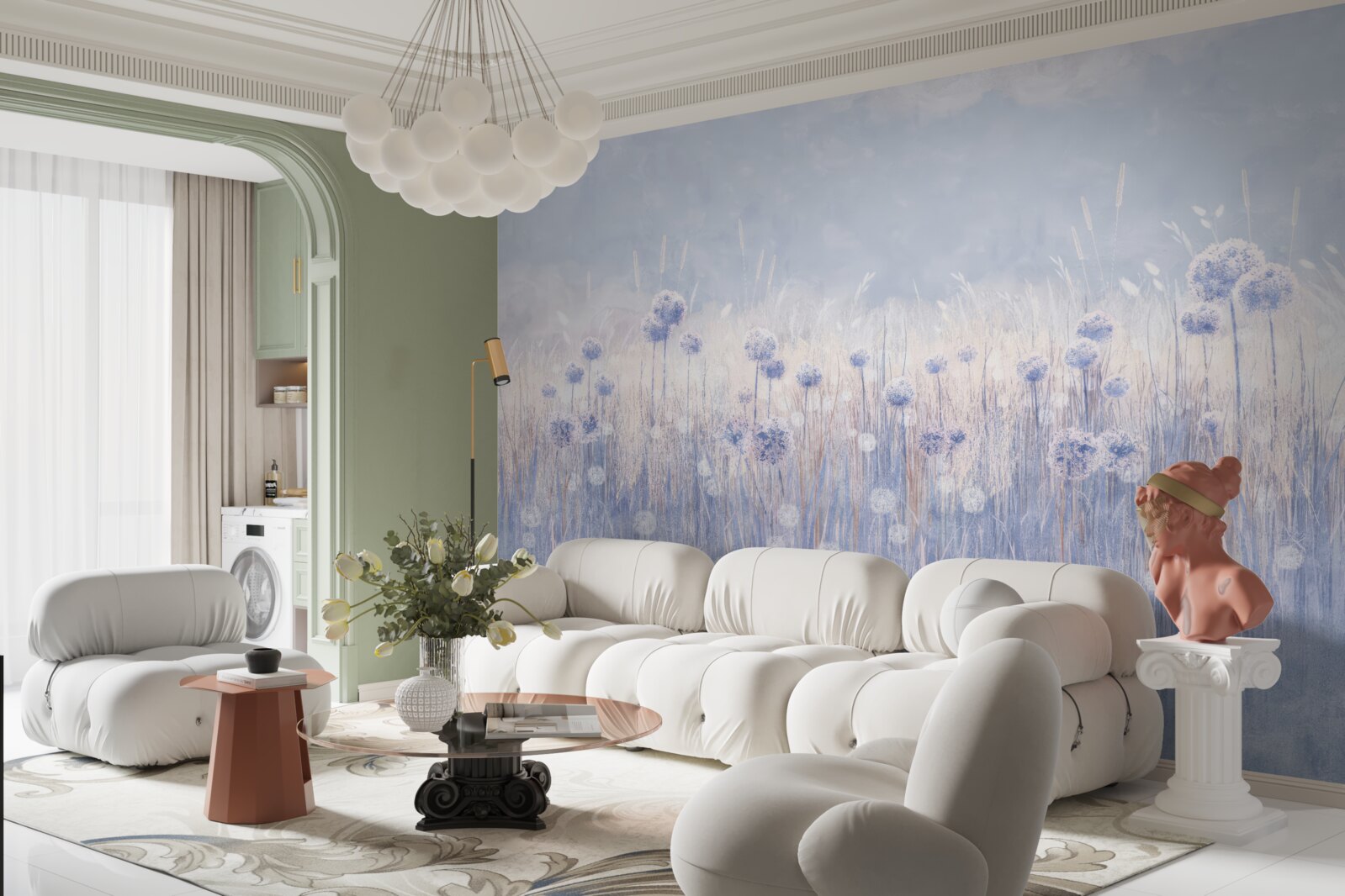 Papier peint plantes de couleur lilas sur fond clair