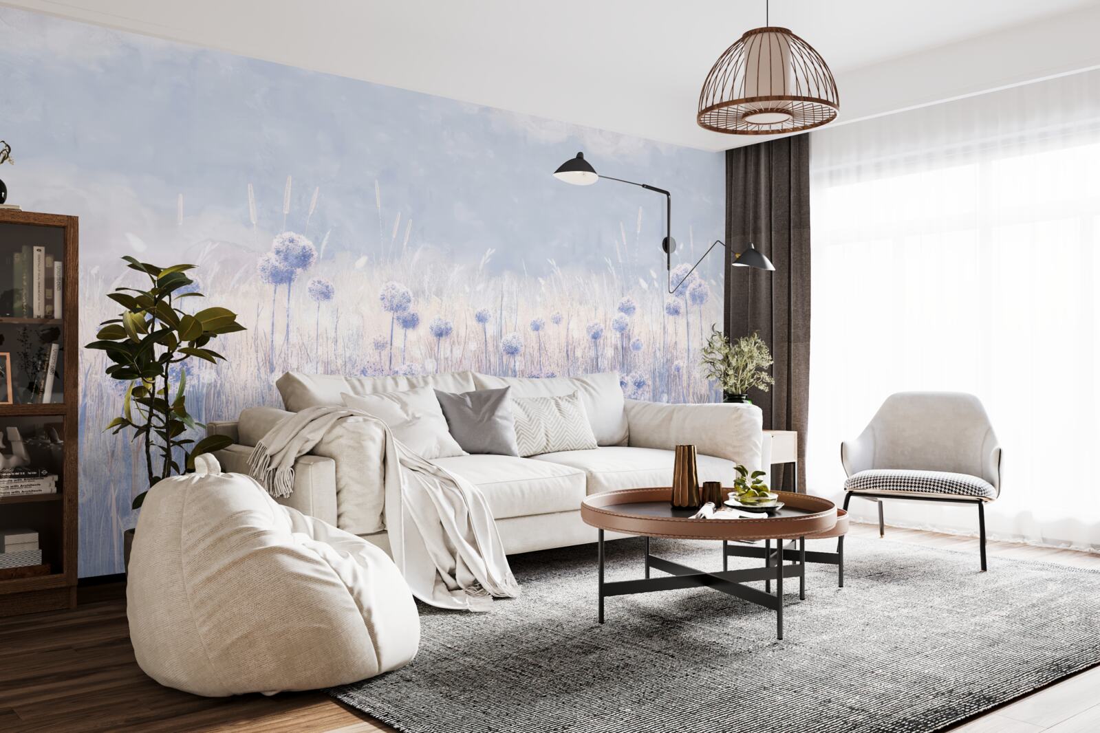 Papier peint plantes de couleur lilas sur fond clair