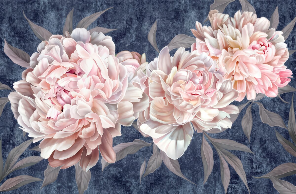 Papier peint grandes pivoines lumineuses sur une surface sombre