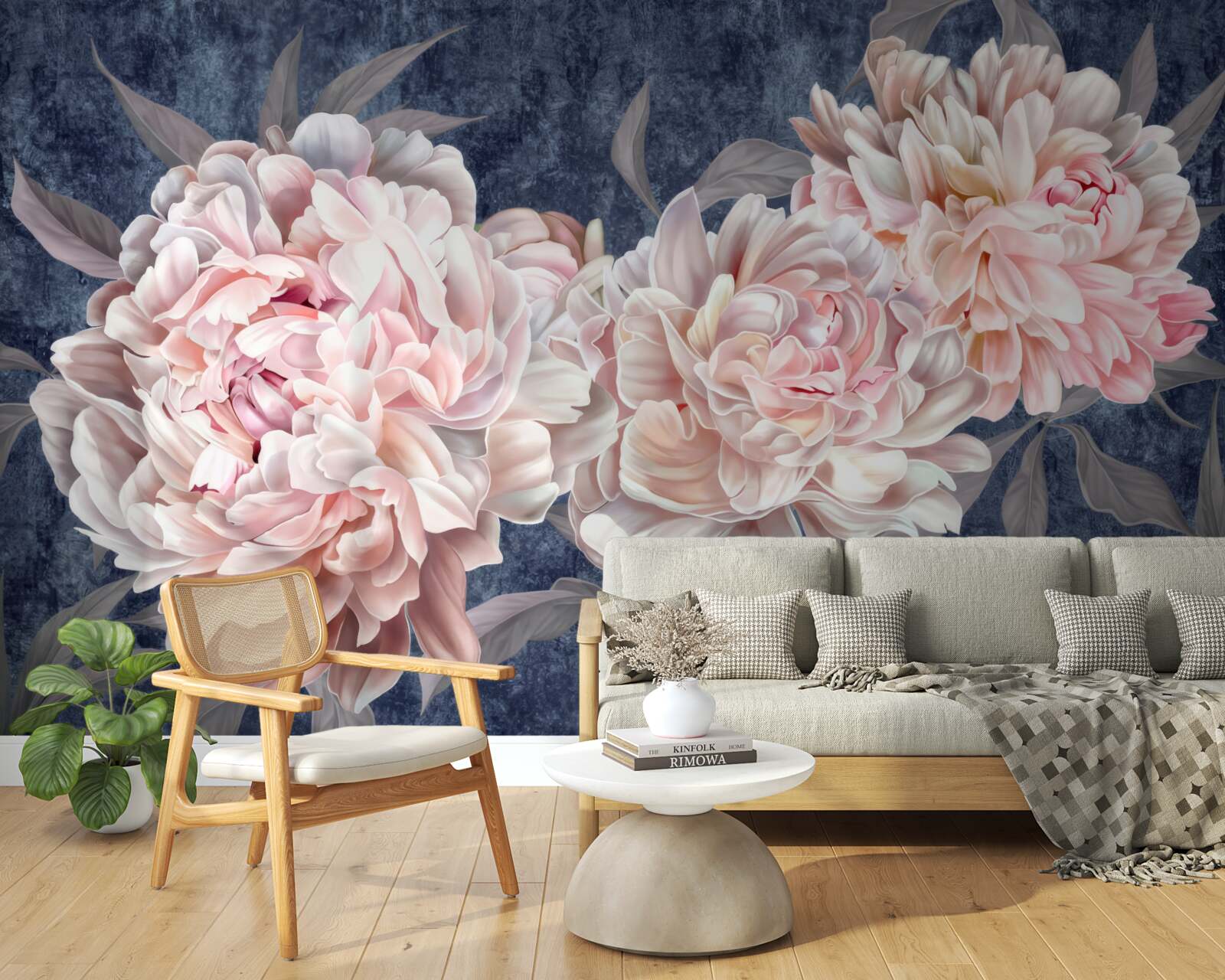 Papier peint grandes pivoines lumineuses sur une surface sombre