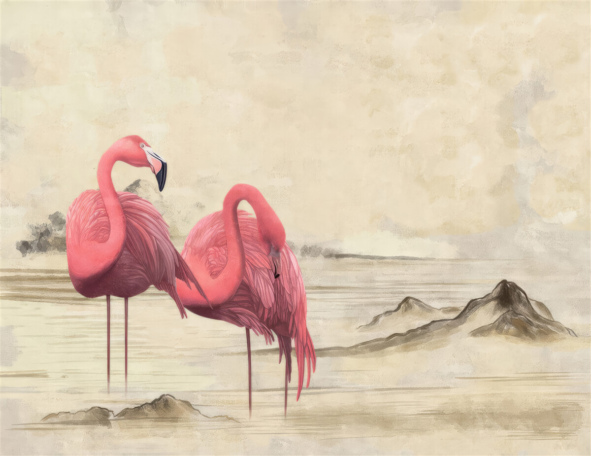 Papier peint une paire de flamants roses