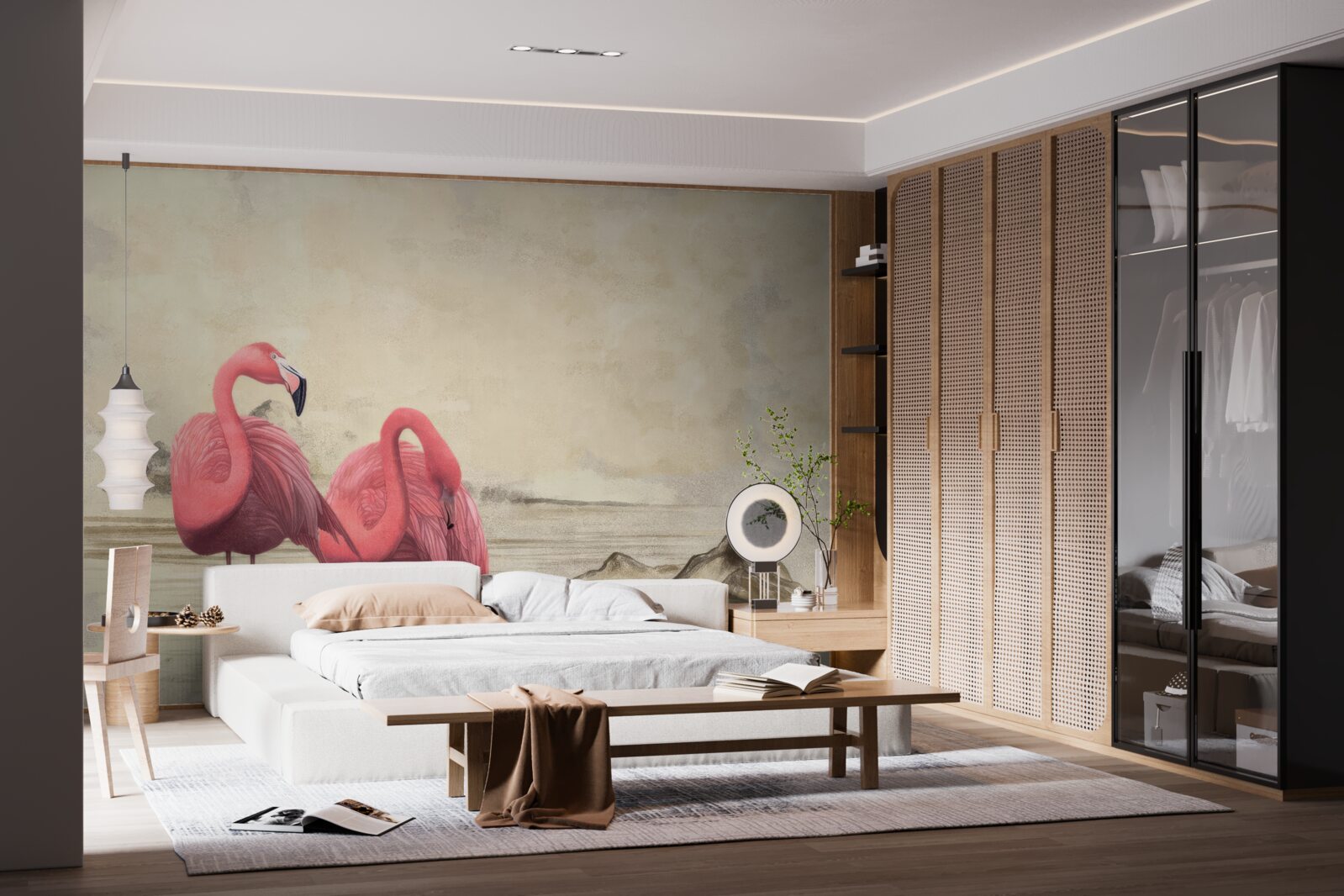 Papier peint une paire de flamants roses