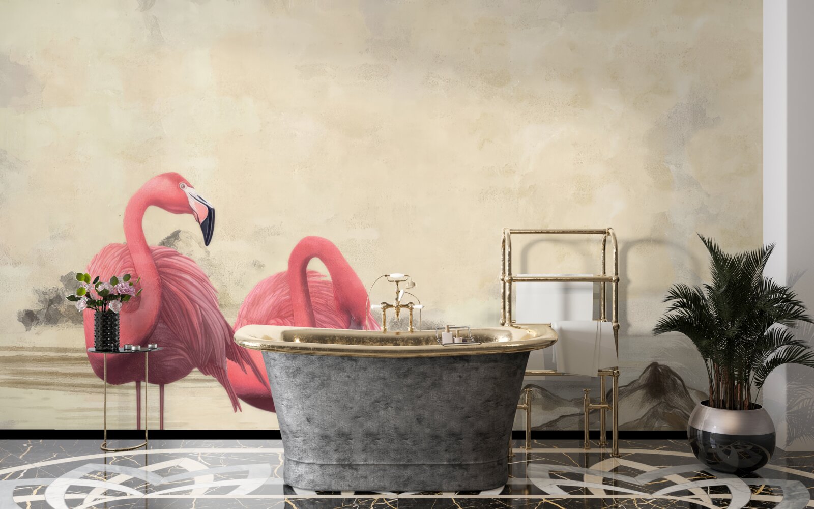 Papier peint une paire de flamants roses