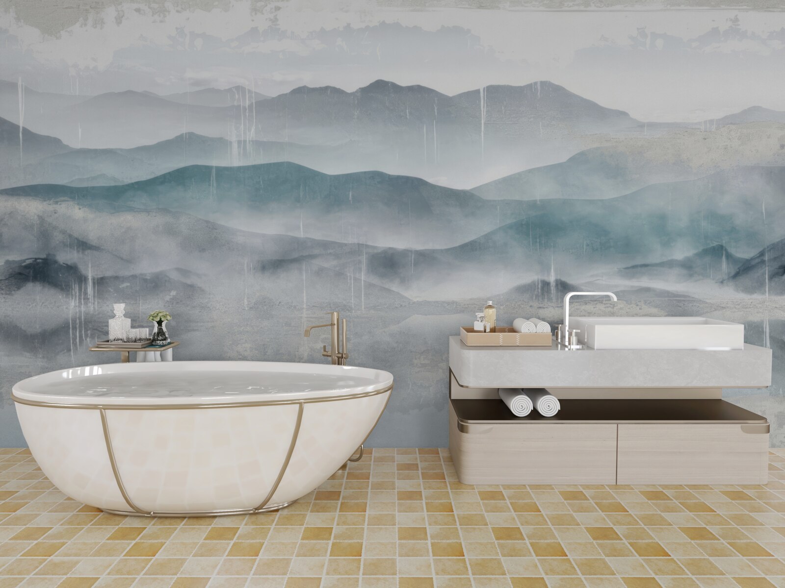 Papier peint contours flous des montagnes